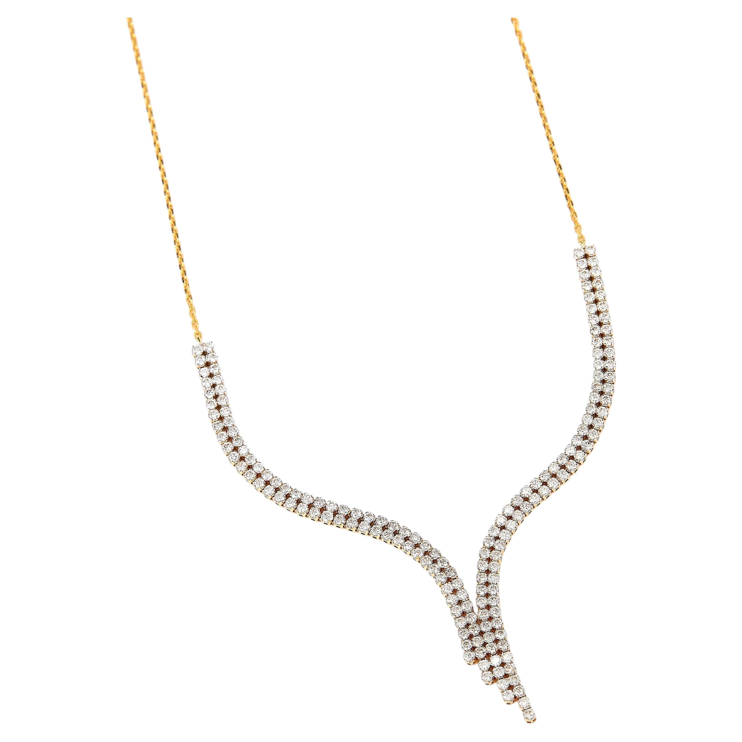 Double Row Natural Diamond Bridal Y Necklace in 14K Solid Gold (Certified) For Sale