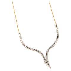 Double Row Natural Diamond Bridal Y Necklace in 14K Solid Gold (Certified)