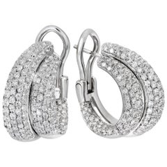 Double row of diamond 18K white gold hoop earrings