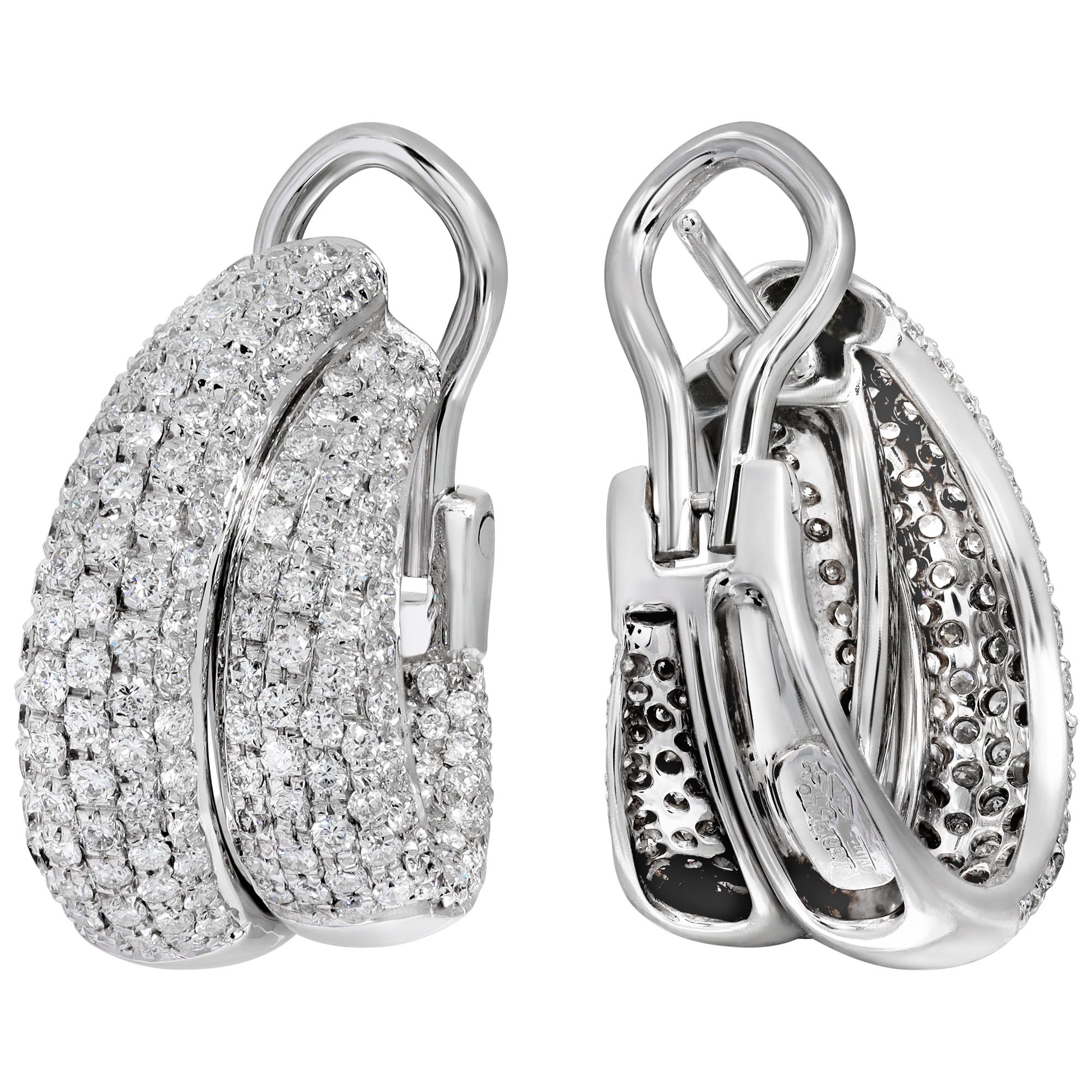 Women's Double row of diamond 18K white gold hoop earrings For Sale