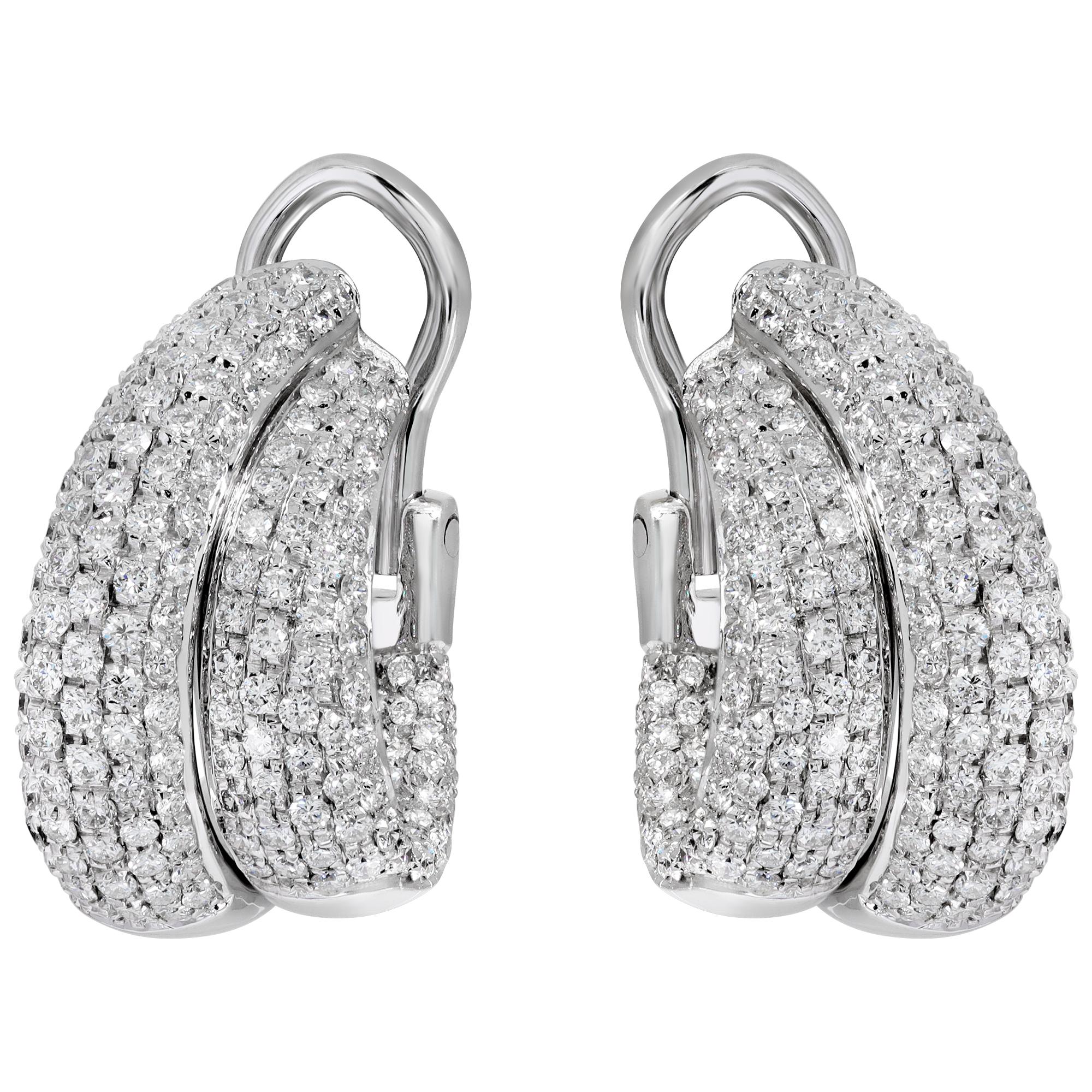 Double row of diamond 18K white gold hoop earrings For Sale