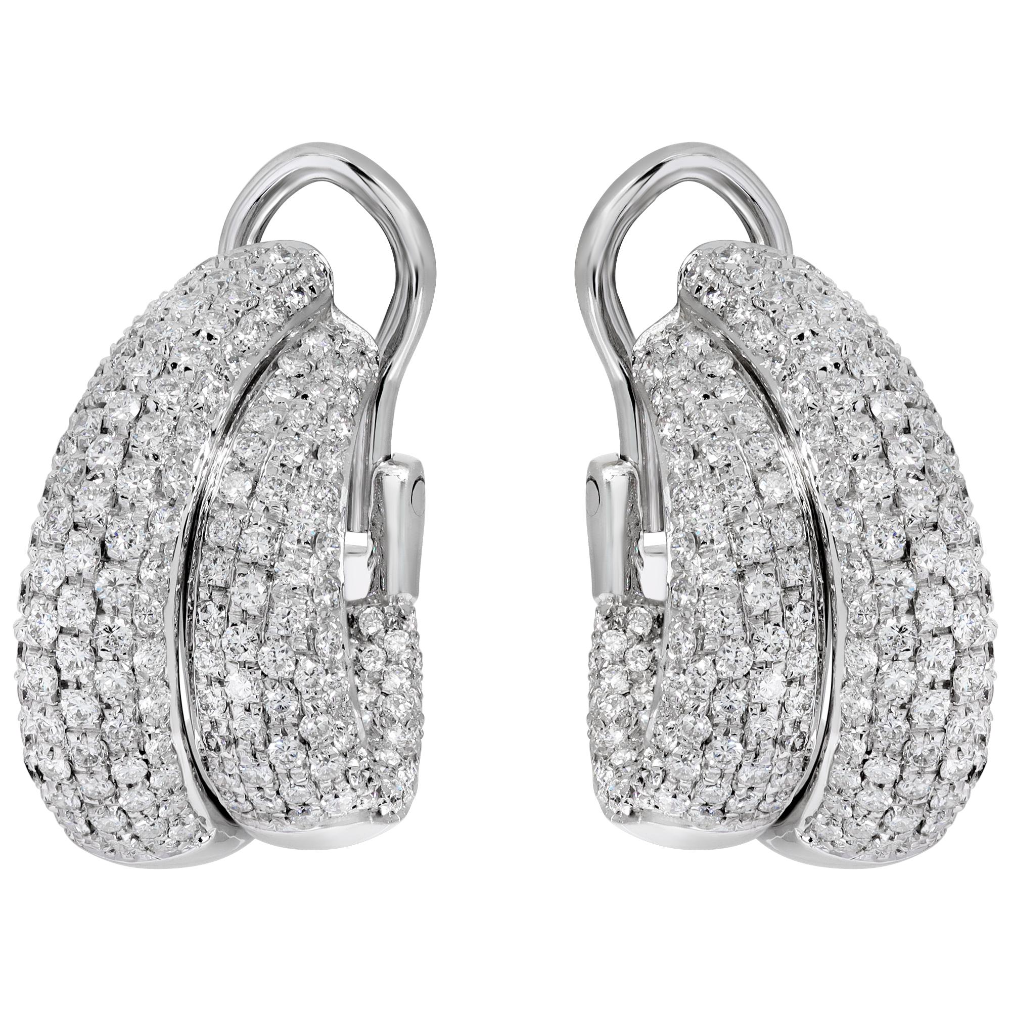 Double row of diamond 18K white gold hoop earrings