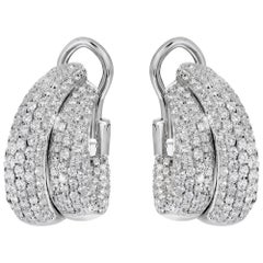 Double row of diamond 18K white gold hoop earrings