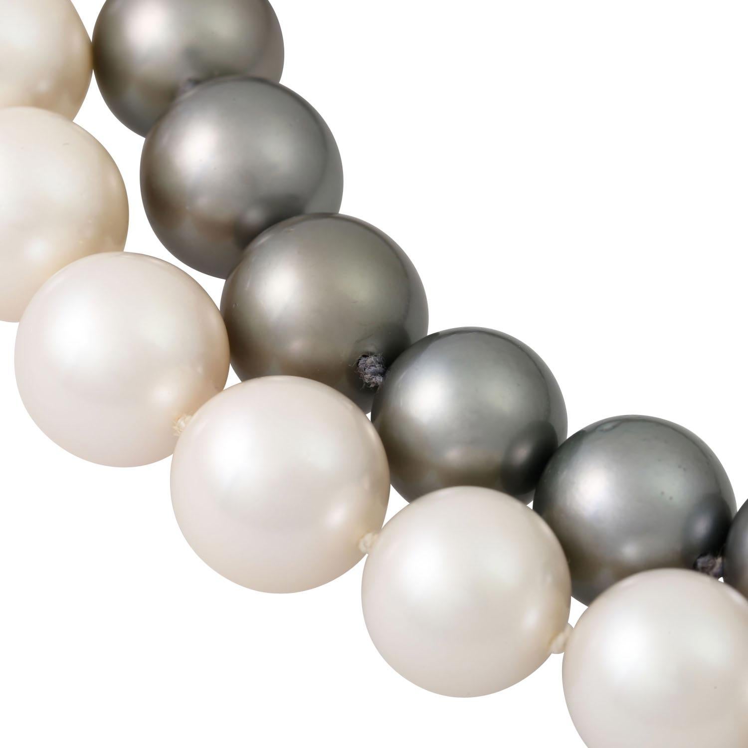 Modern Double Row Pearl Necklace with Diamond Clasp For Sale