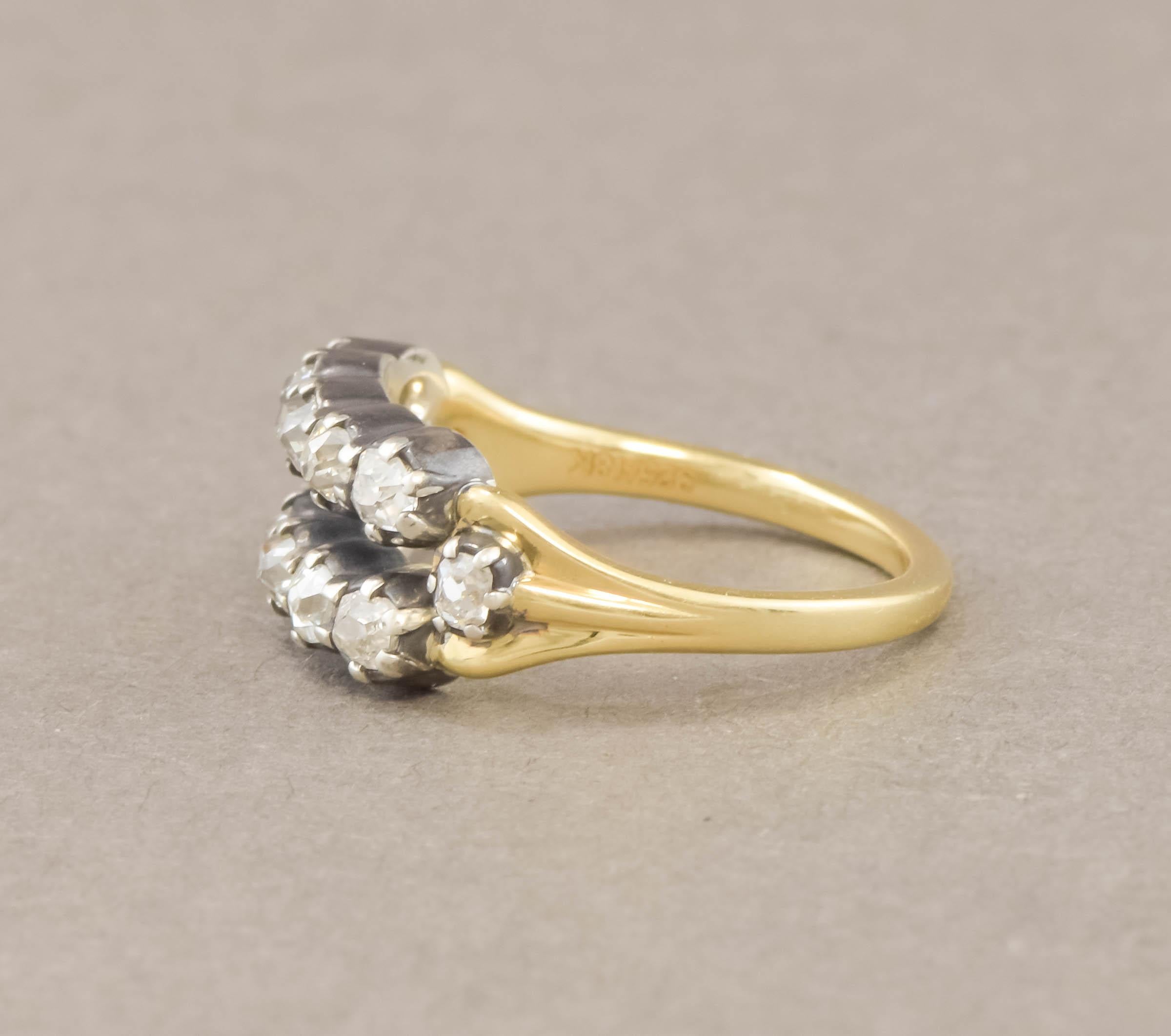 Doppelreihiger Ring mit antiken Diamanten – Hochzeit, Jahrestag oder Stapelring im Angebot 4