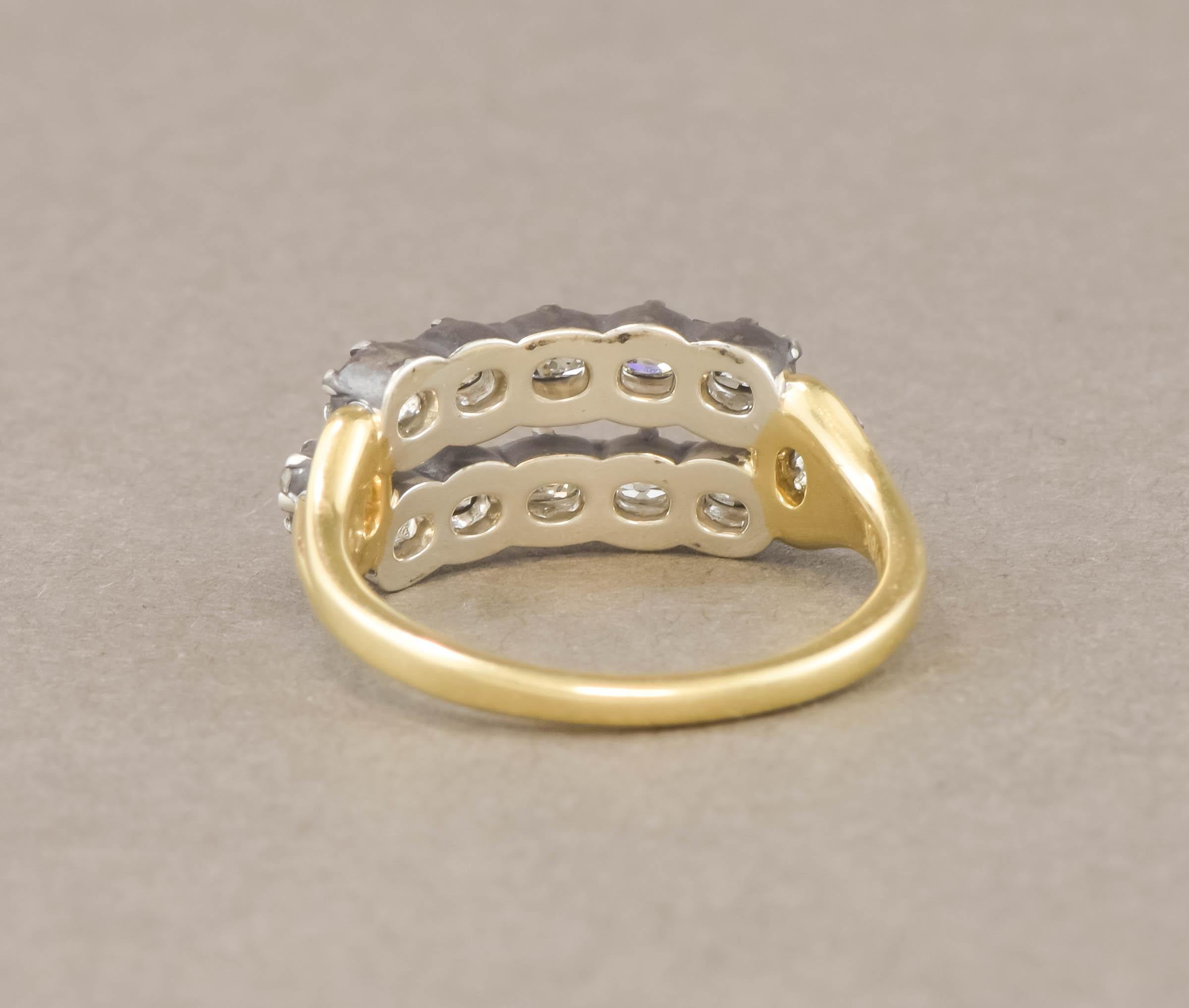 Double Row Ring with Antique Diamonds - Wedding, Anniversary or Stacking Band For Sale 5