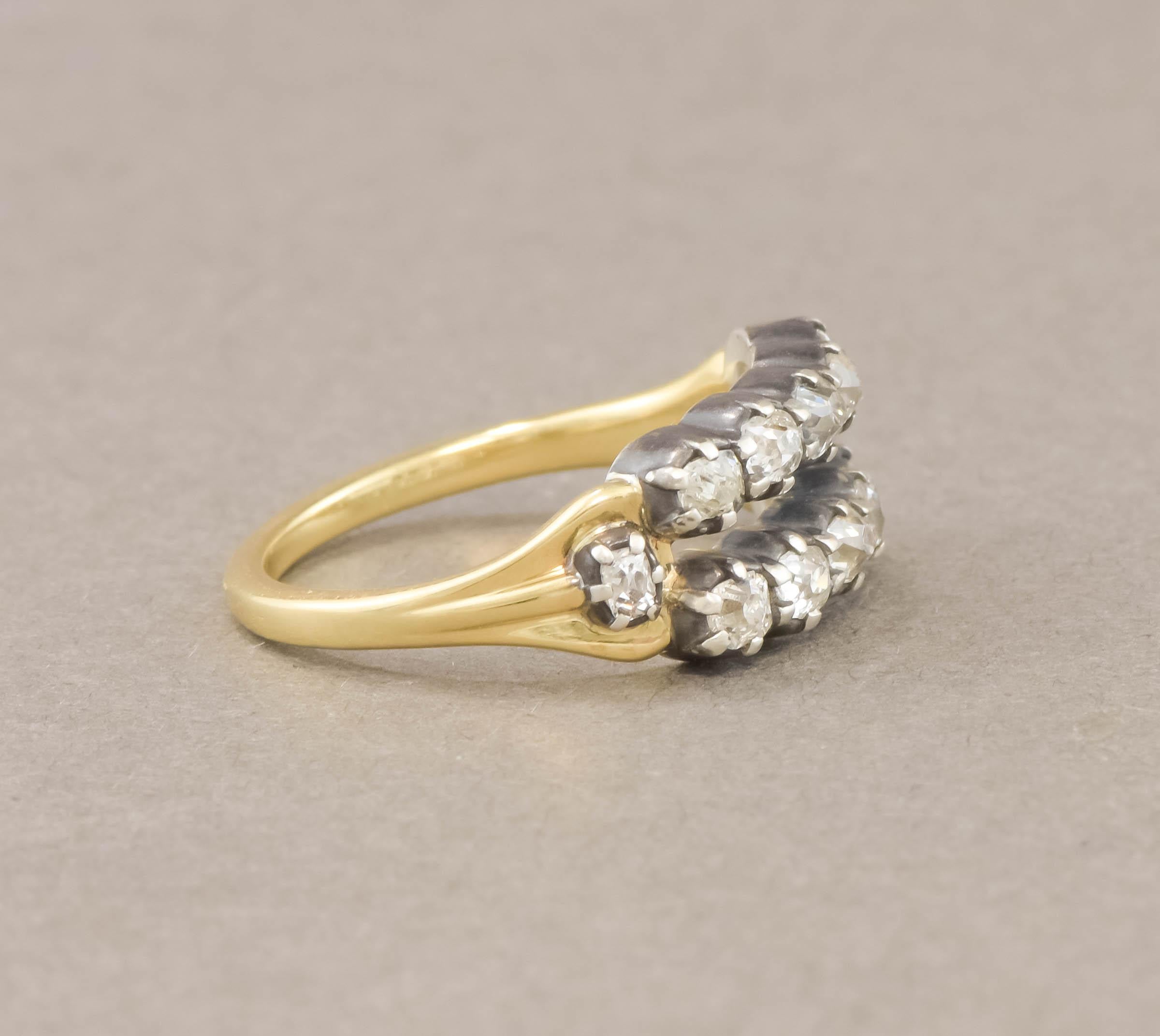 Doppelreihiger Ring mit antiken Diamanten – Hochzeit, Jahrestag oder Stapelring im Angebot 6