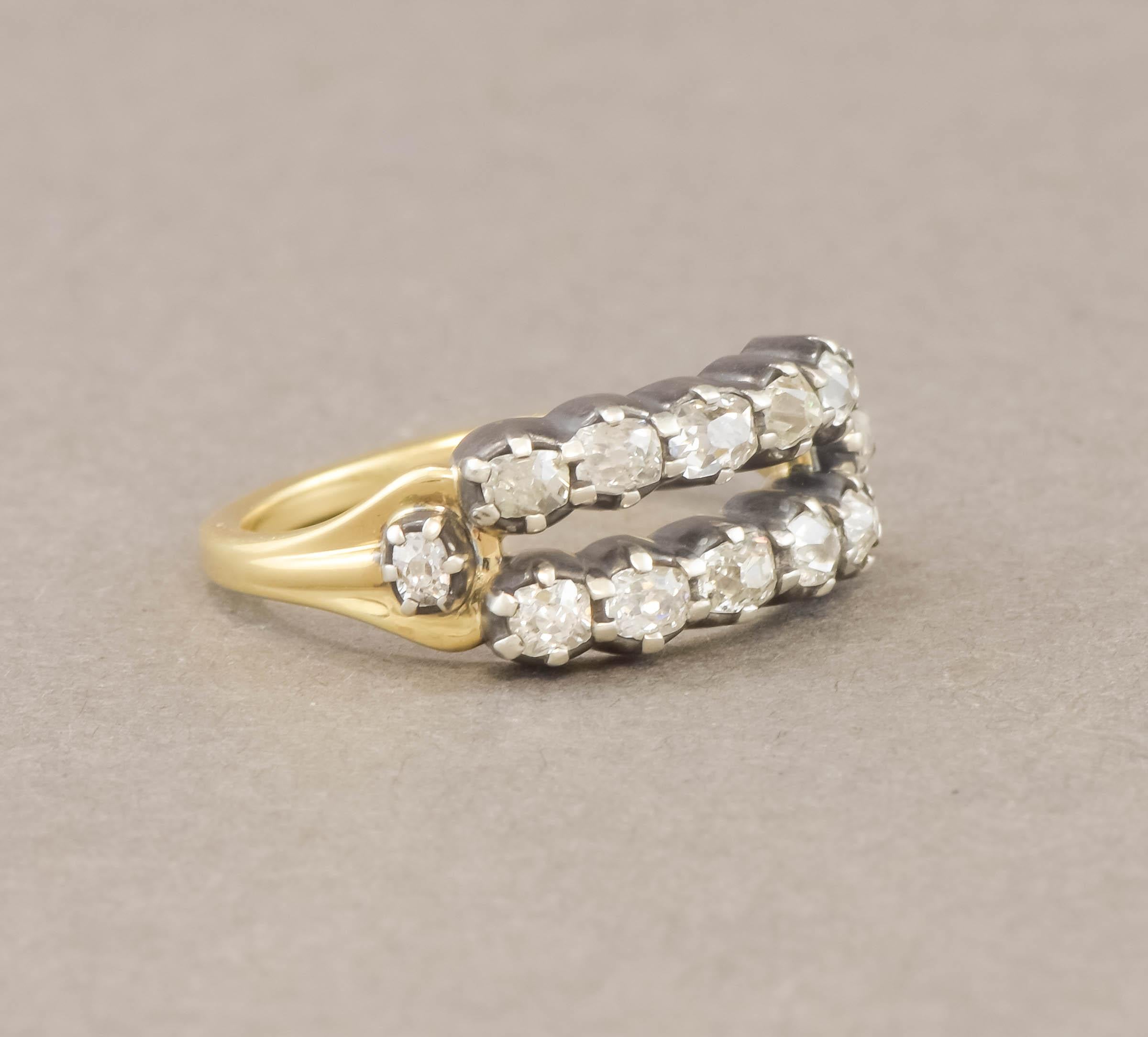 Double Row Ring with Antique Diamonds - Wedding, Anniversary or Stacking Band For Sale 7