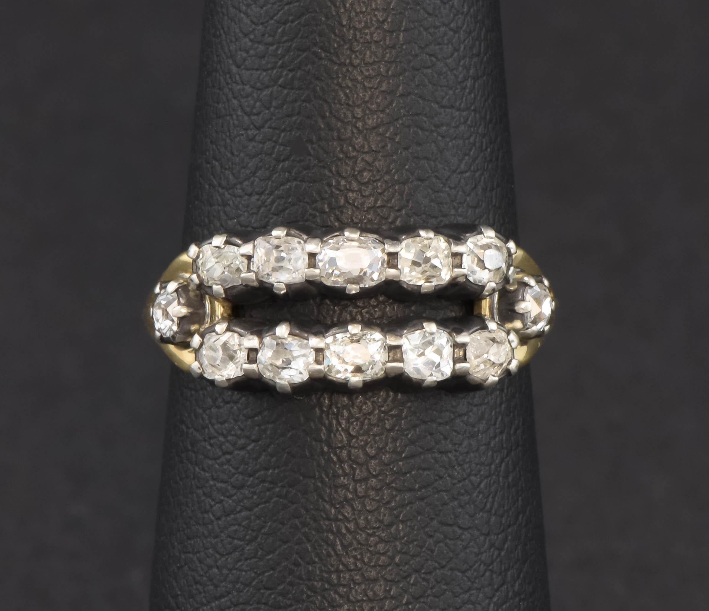 I'm delighted to offer one more ring that I've made from a suite of late Georgian diamonds I rescued from an antique French brooch.  This one-of-a-kind piece is quite special as it's a geometric double row ring that would make an amazing wedding or