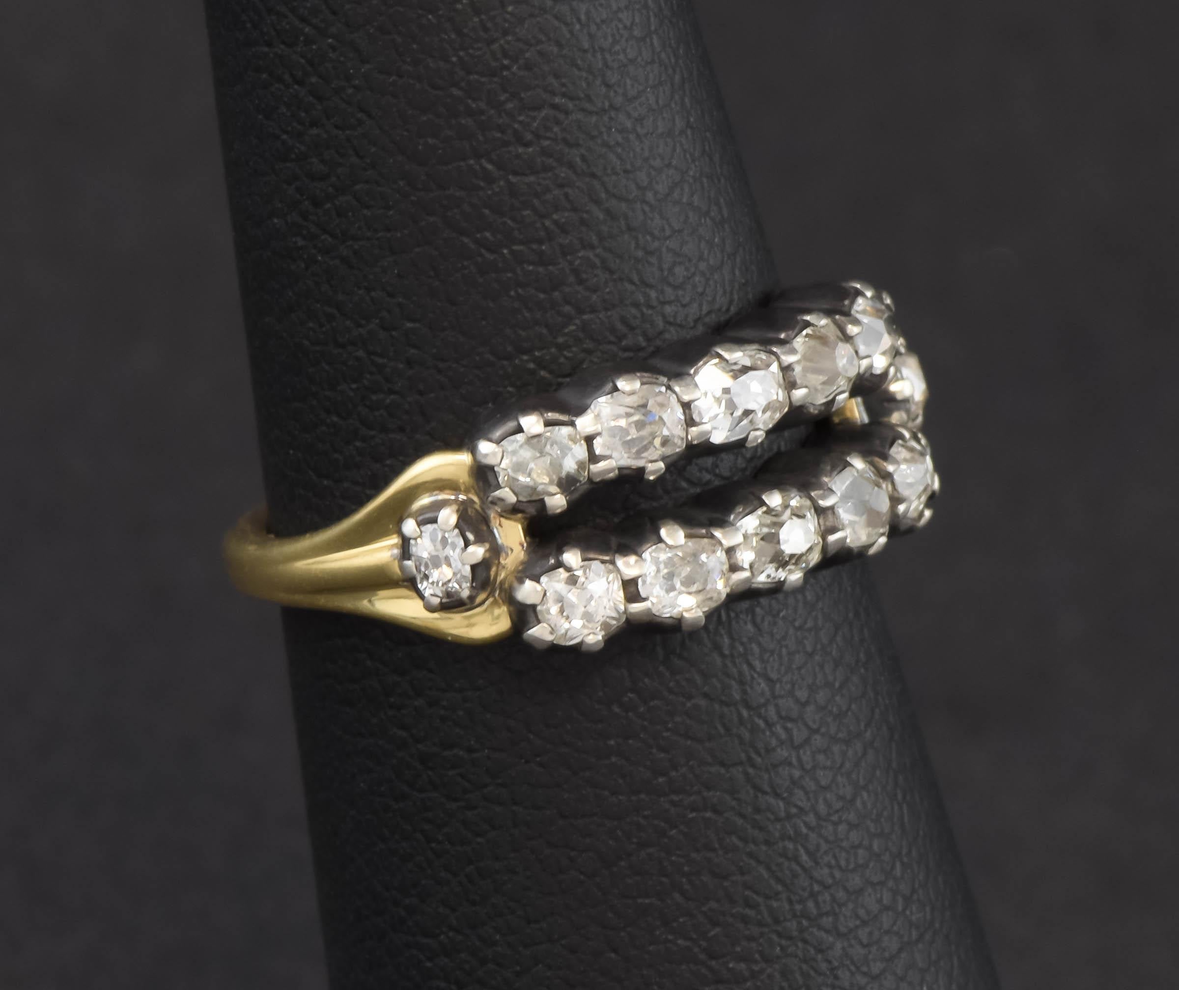 Doppelreihiger Ring mit antiken Diamanten – Hochzeit, Jahrestag oder Stapelring (Alteuropäischer Brillantschliff) im Angebot
