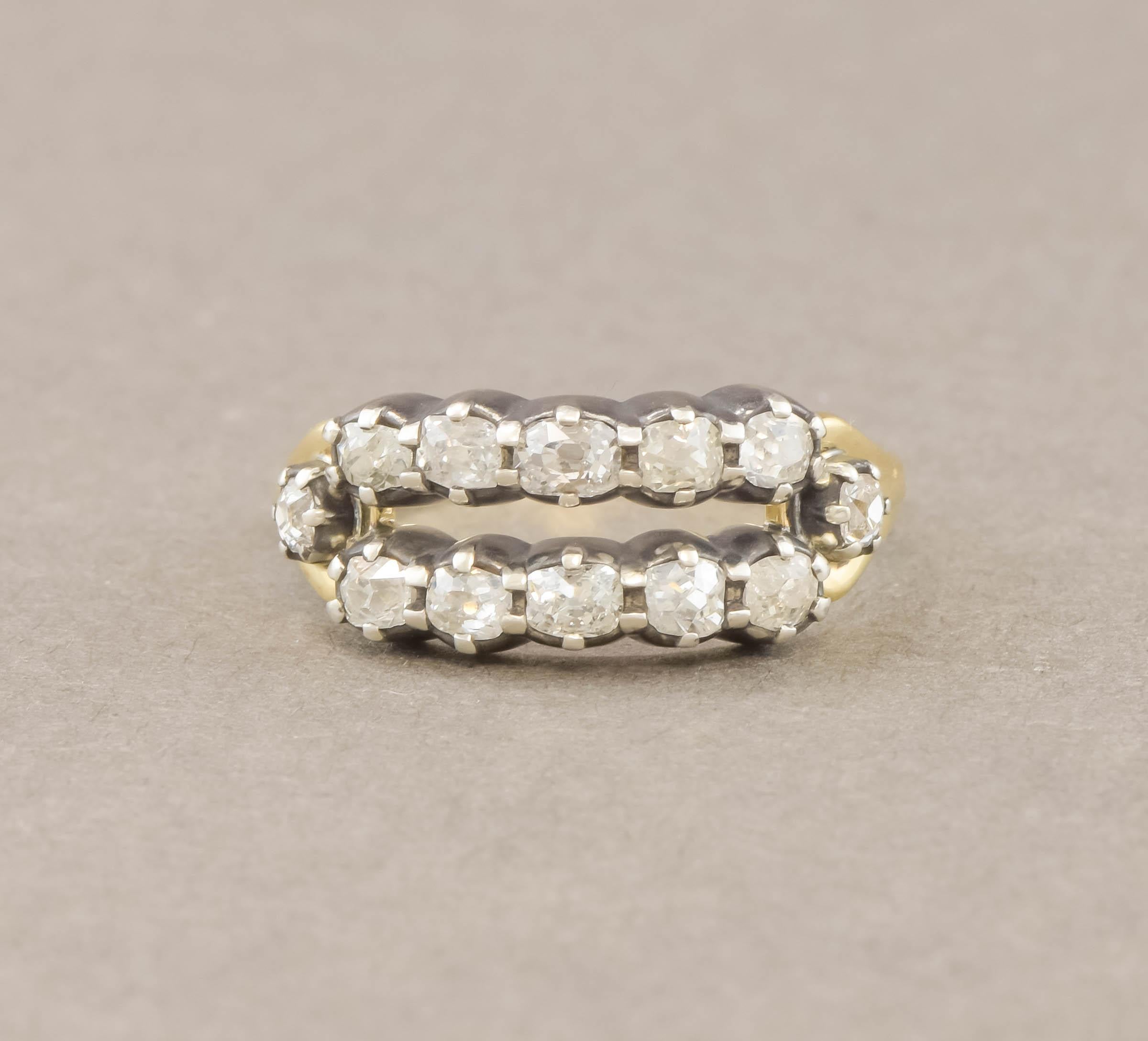 Double Row Ring with Antique Diamonds - Wedding, Anniversary or Stacking Band For Sale 2