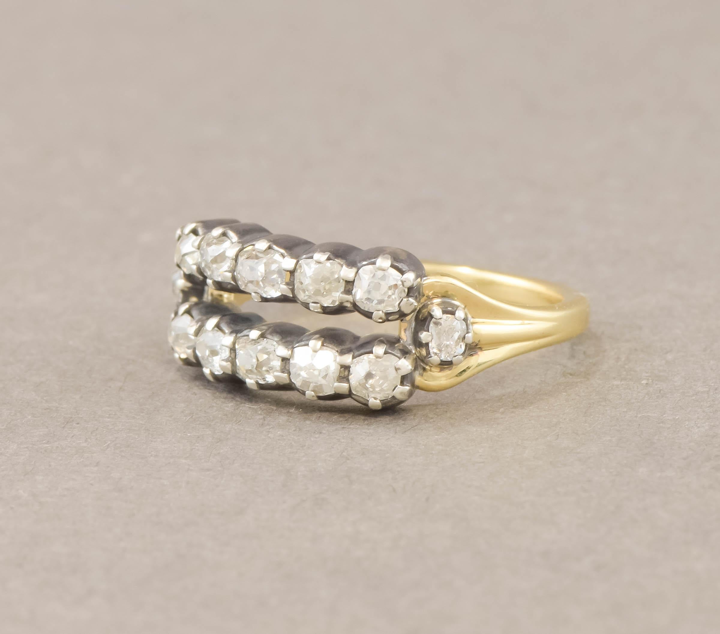 Doppelreihiger Ring mit antiken Diamanten – Hochzeit, Jahrestag oder Stapelring im Angebot 3