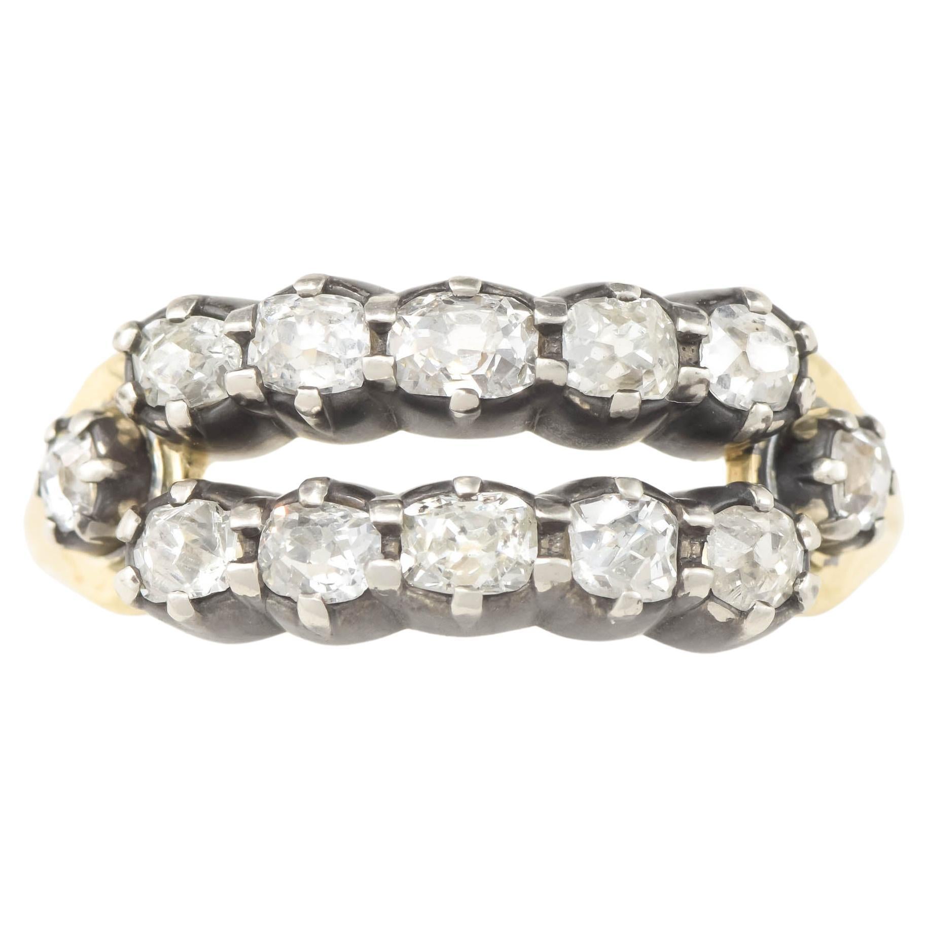 Doppelreihiger Ring mit antiken Diamanten – Hochzeit, Jahrestag oder Stapelring im Angebot