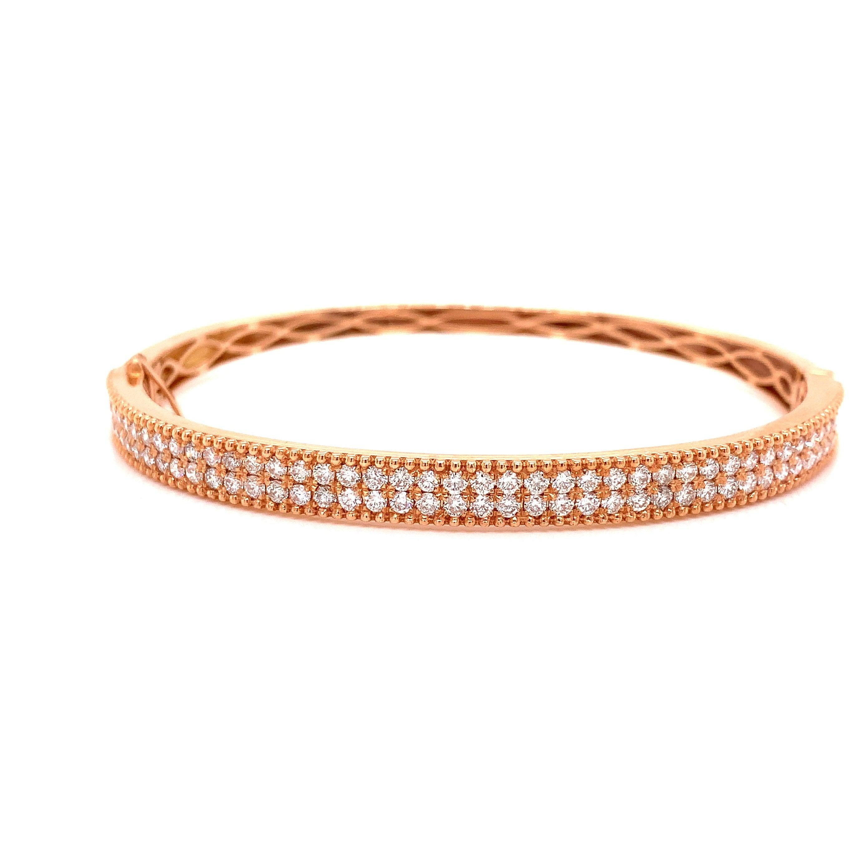 Double Row Rose Gold and Diamond Bangle Bracelet In New Condition For Sale In Derby, NY