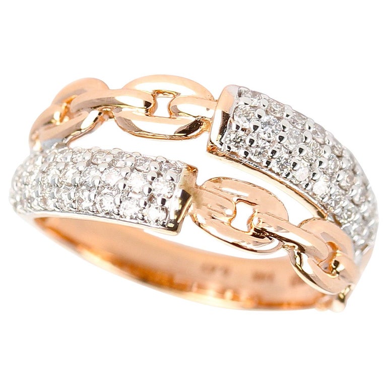 Rose Gold Rope Ring with Diamonds, 14 Karat Rose Gold Gold at 1stDibs