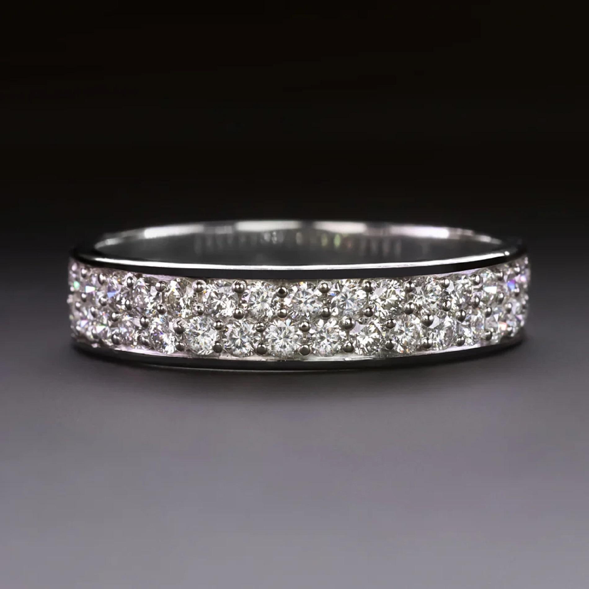 Modern Double Row Round Brilliant Cut Diamond RIng For Sale