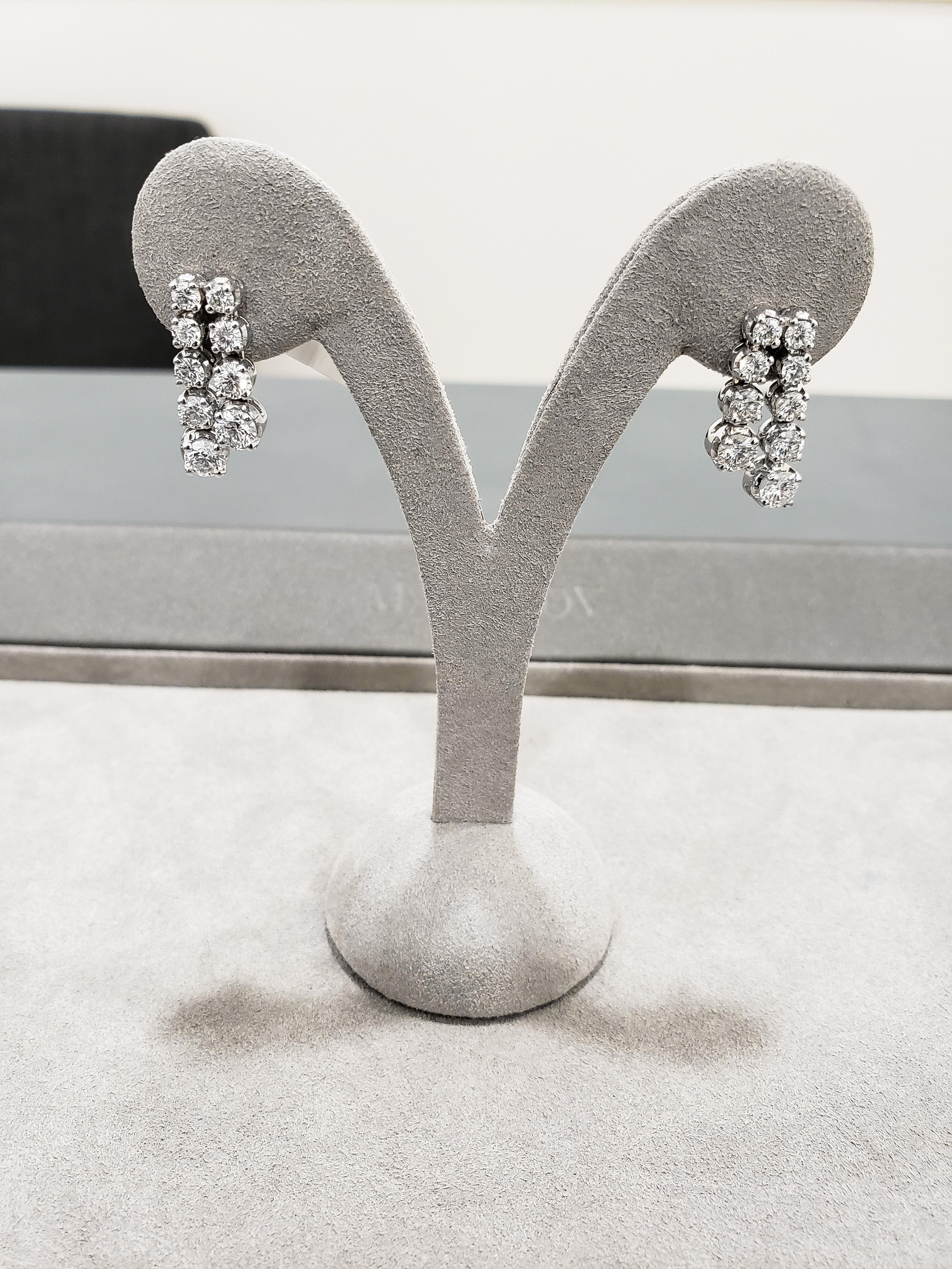Contemporary Double-Row Round Diamond Drop Earrings