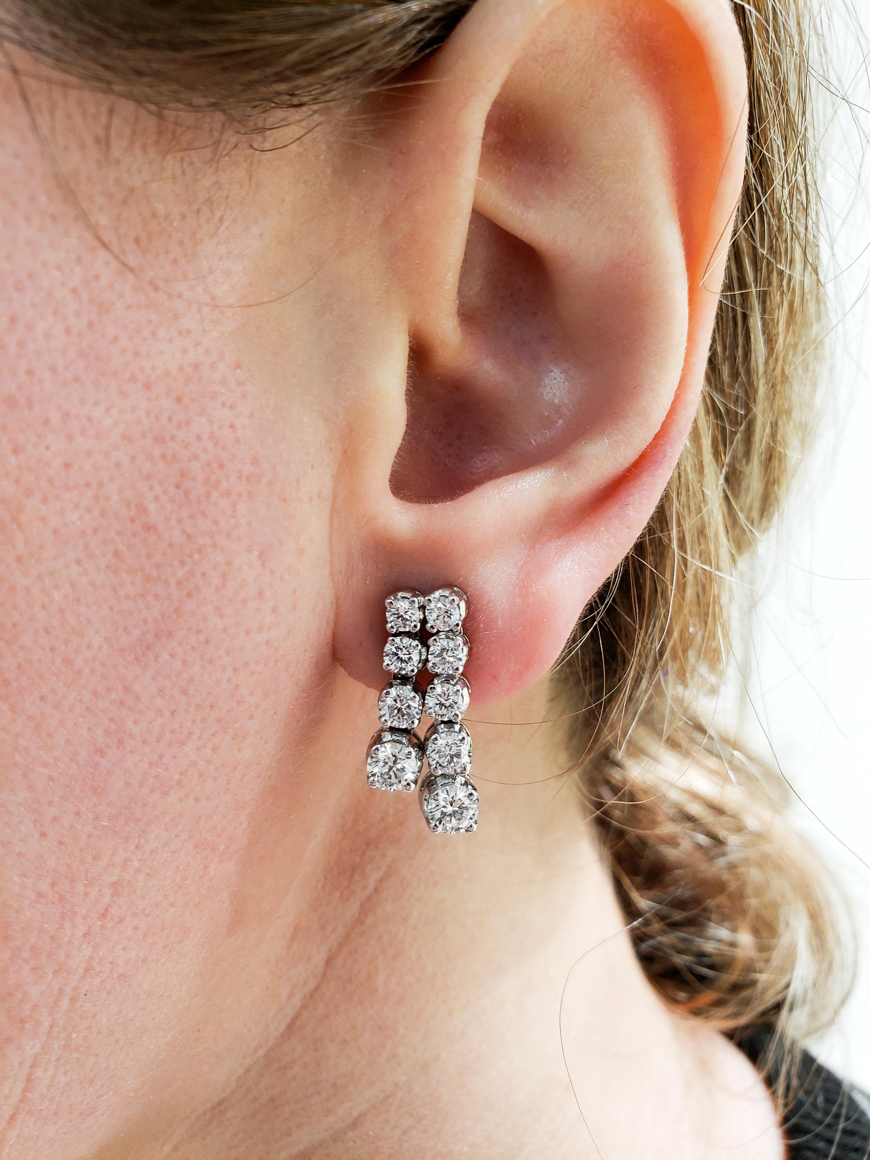 Women's Double-Row Round Diamond Drop Earrings