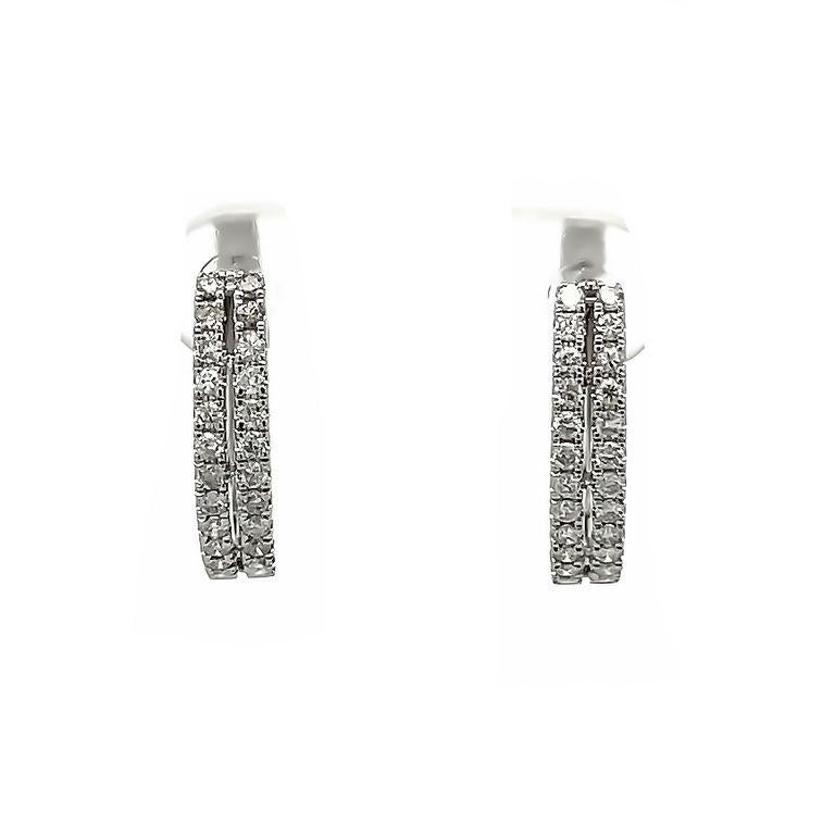 Doppelreihige runde weiße Diamant-Ohrringe 0,53CT aus 14 Karat Weißgold  Damen im Angebot
