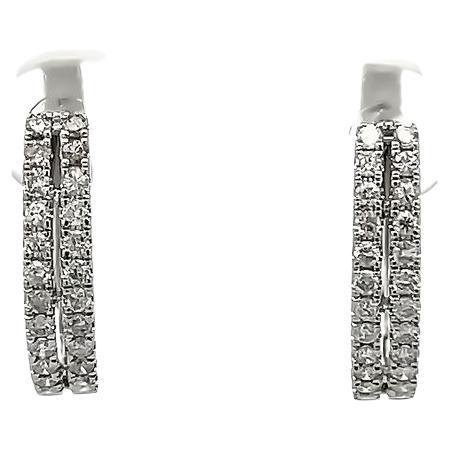 Double Row Round White Diamond 0.53 Carat Hoops Earrings in 14k White Gold 