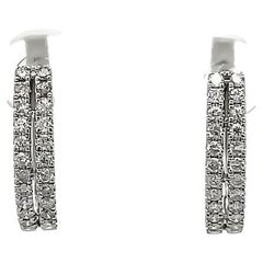 Double Row Round White Diamond 0.53 Carat Hoops Earrings in 14k White Gold