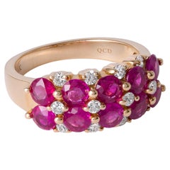 Anillo Doble Fila de Rubíes y Diamantes  Rubíes de 3,50 ct en oro amarillo de 14 quilates