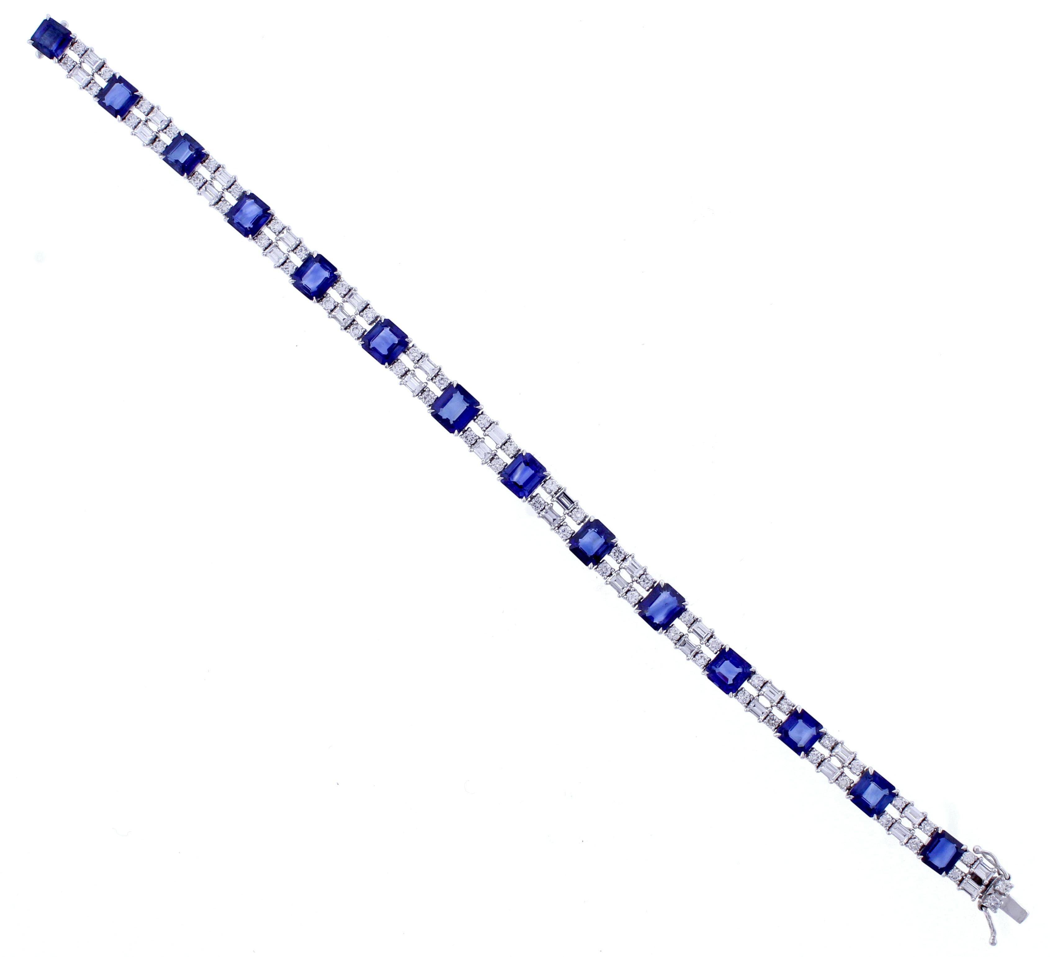 Women's or Men's Double Row Sapphire and Diamond Bracelet