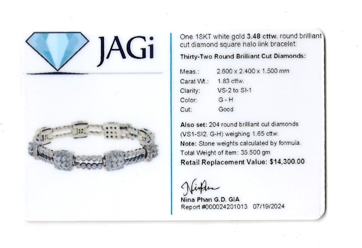 Bracciale Station con diamanti a doppio filo e aureola quadrata in oro bianco 18 kt. in vendita 5