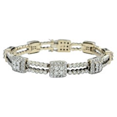 Double Row Squared Halo Link Diamond Station Bracelet in 18 Karat White Gold