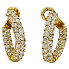Double Row White Diamond Hoop Earrings in 18K Yellow Gold