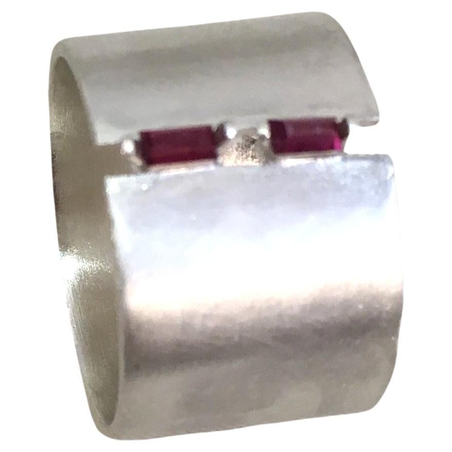 Artisan Double Rubies sterling silver Wide Ring (DCG)(W)