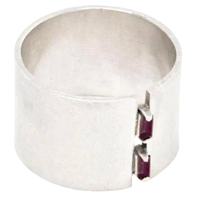 Double Rubies sterling silver Wide Ring (DCG)(W) For Sale