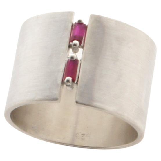 Double Rubies sterling silver Wide Ring, US6-9.25 For Sale