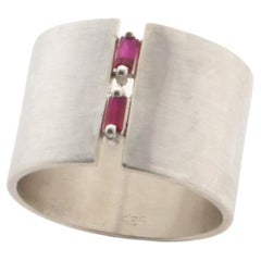 Double Rubies sterling silver Wide Ring, US6-9.25