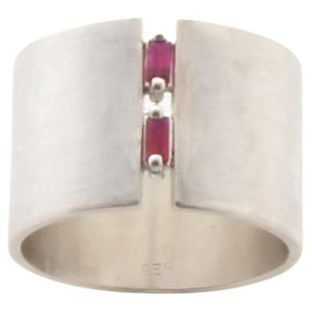 Double Rubies sterling silver Wide Ring, US9.5