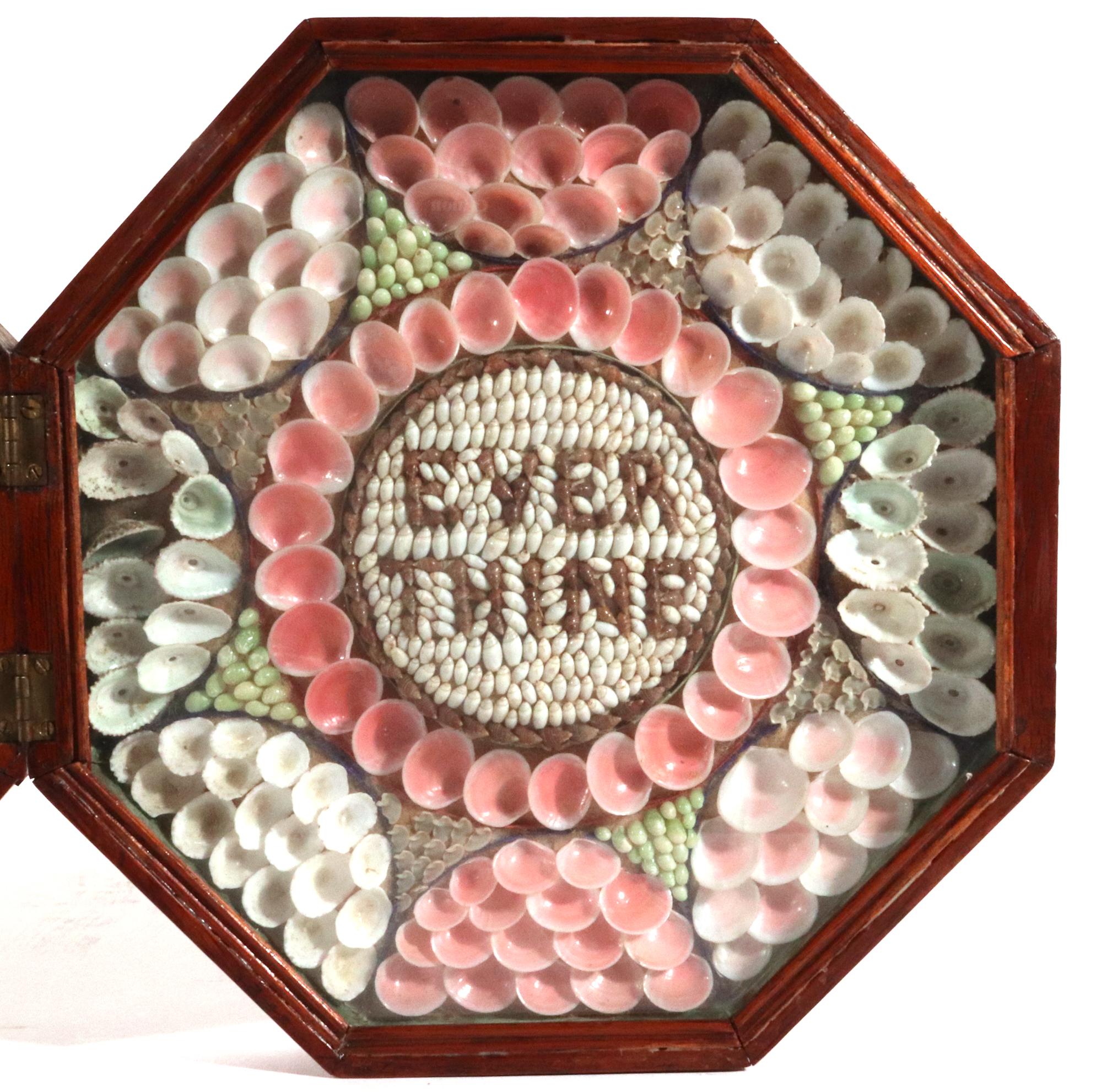 Folk Art Double Sailor's Valentine of Sea Shells and Motto 