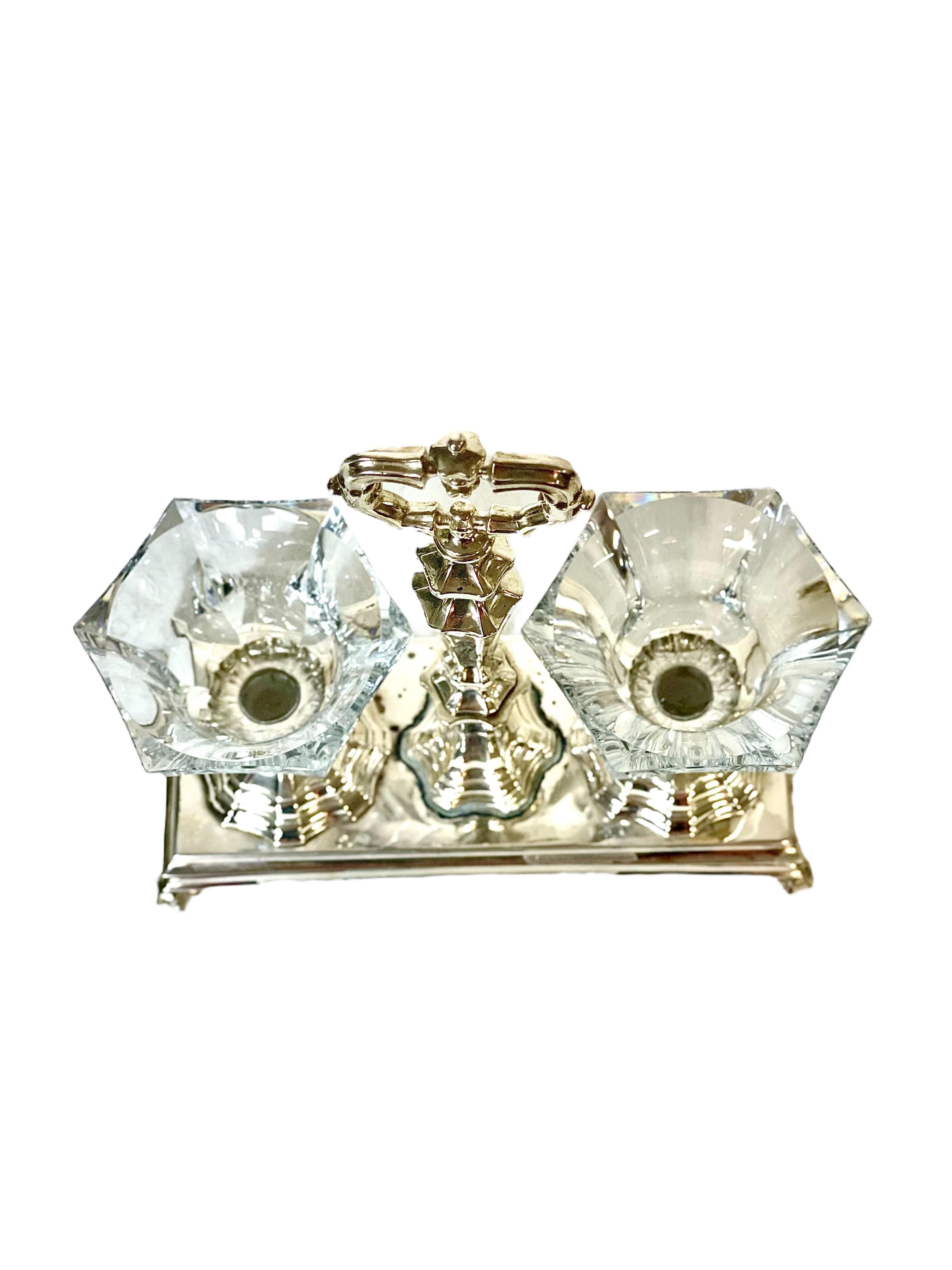 French Double Salt Cellar in Crystal and Sterling Silver