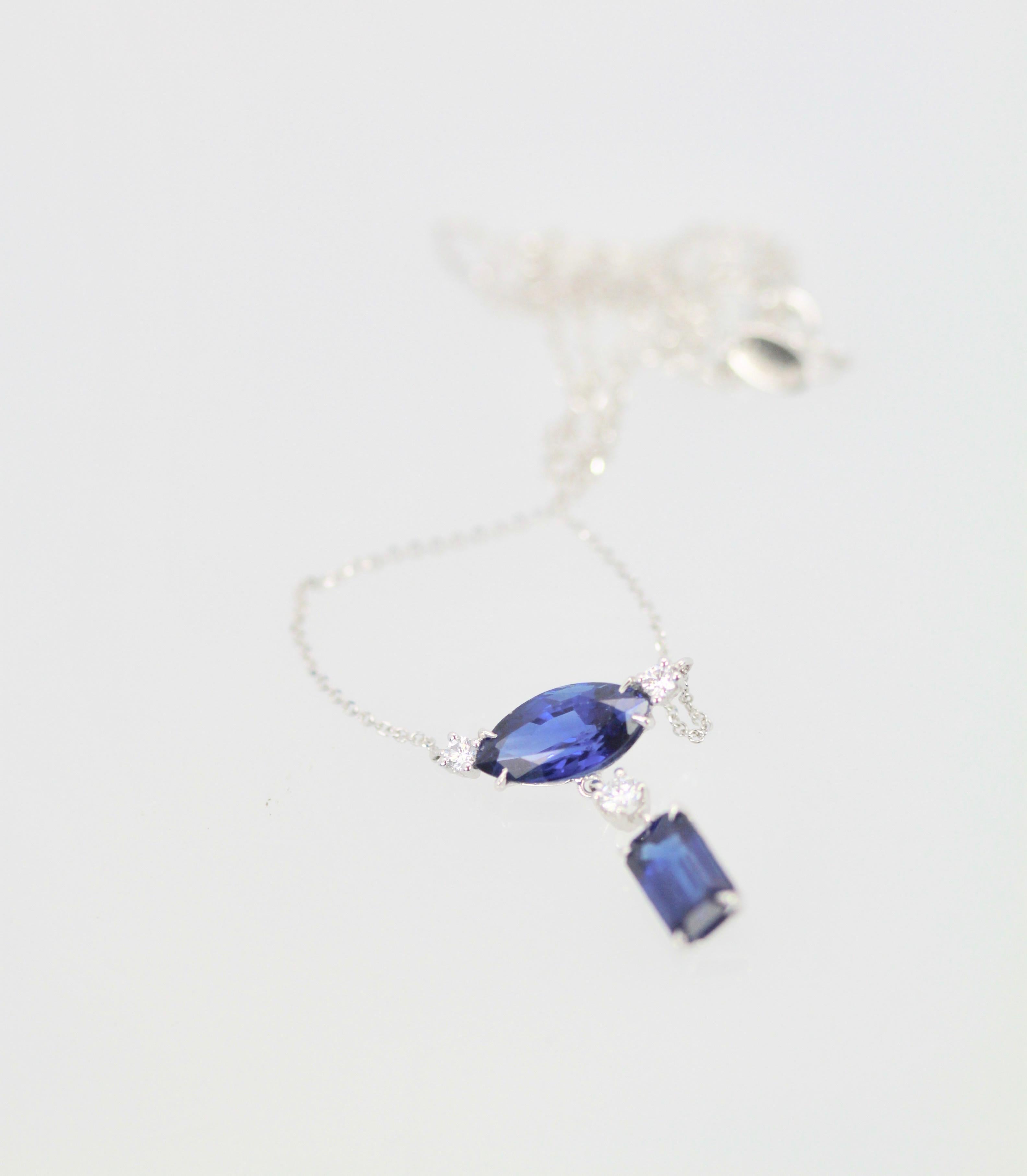 Modern Double Sapphire Diamond Necklace
