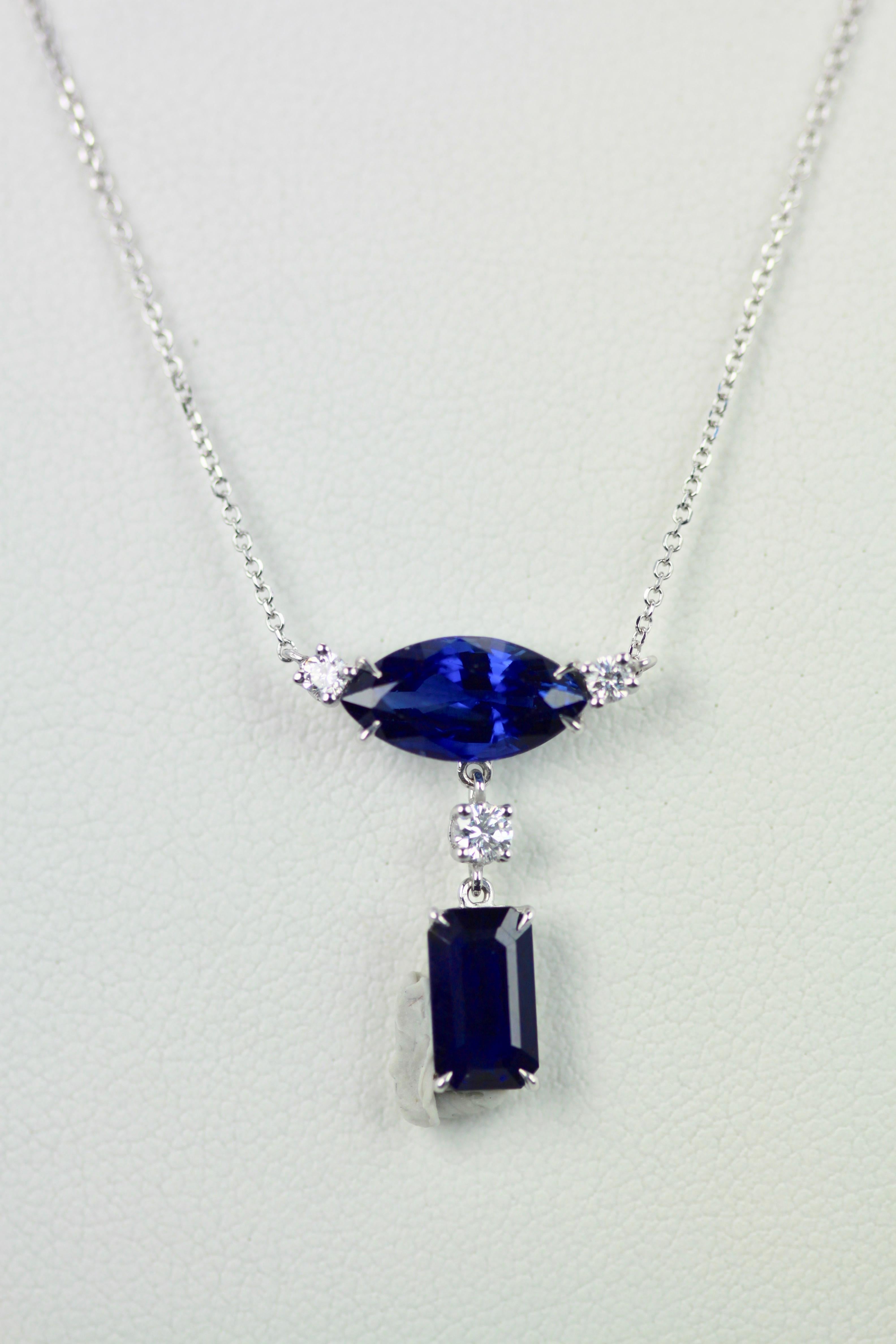 Double Sapphire Diamond Necklace In Good Condition In North Hollywood, CA