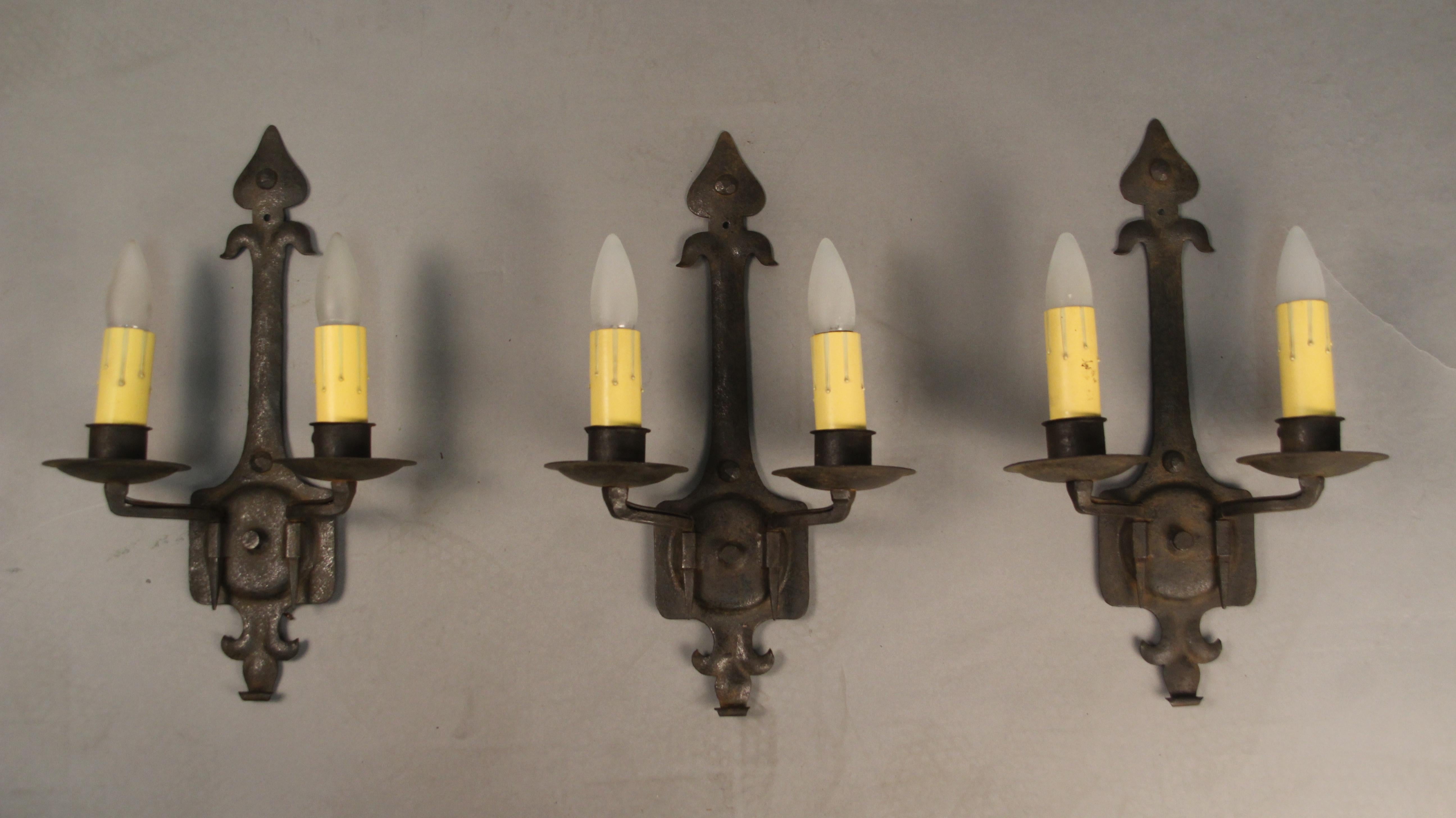 Double Sconces circa 1920s Fits Nicely with Spanish Revival and Tudor In Good Condition In Pasadena, CA