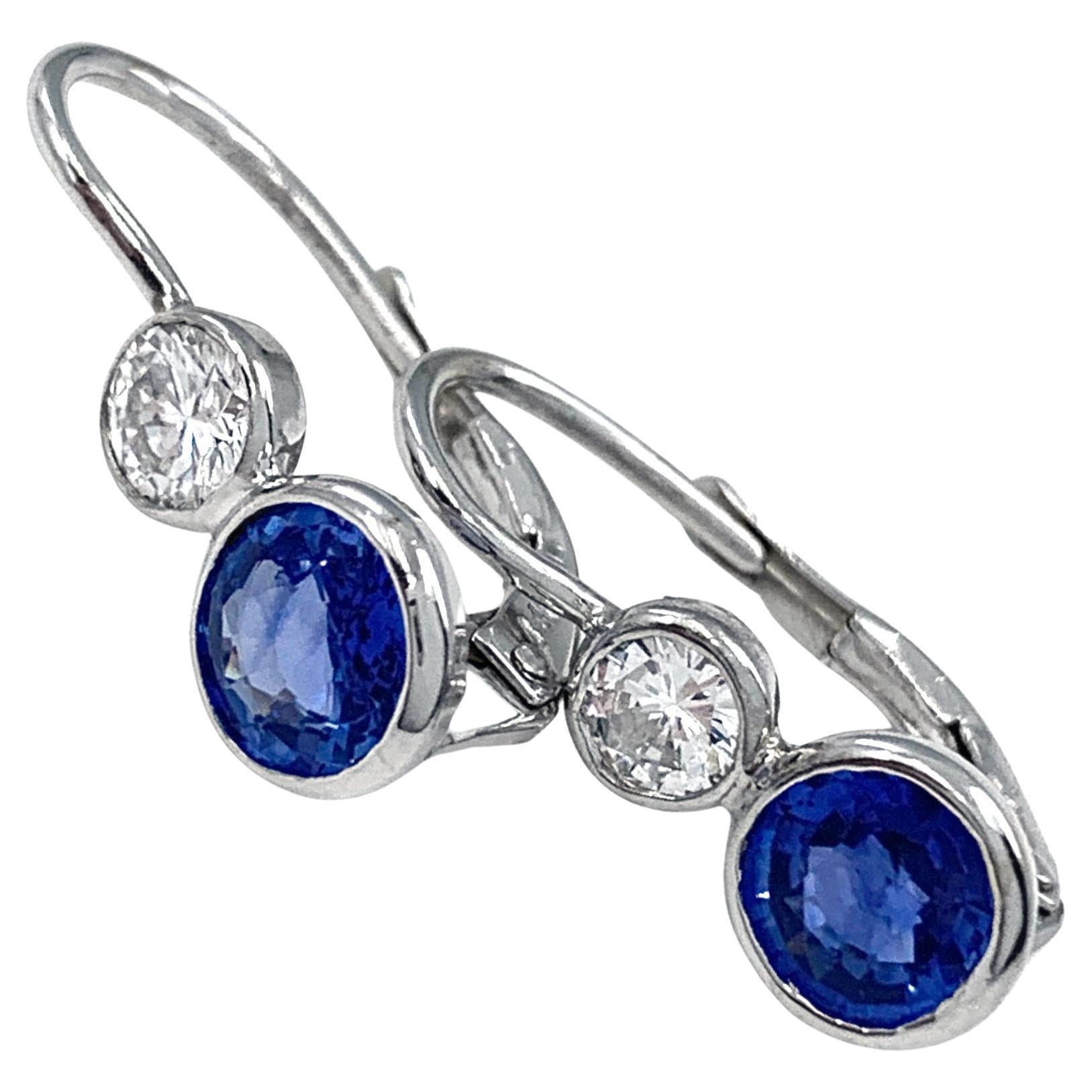 "Double Scoop" Drop Earrings with Sapphires 
White Diamonds in White Gold
