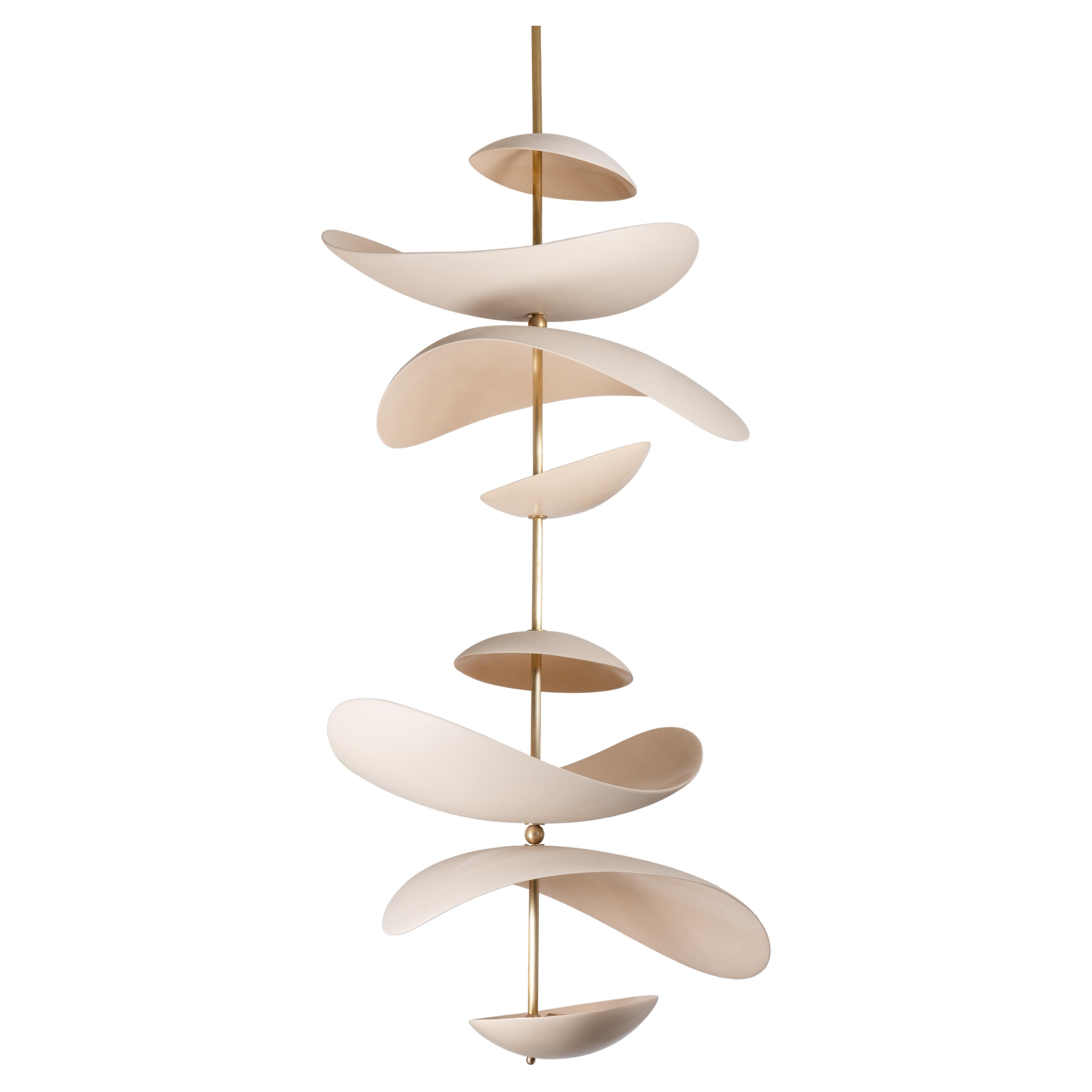Double Floating Sculptural Ivory Ceramic & Brass Lamp by Elsa Foulon