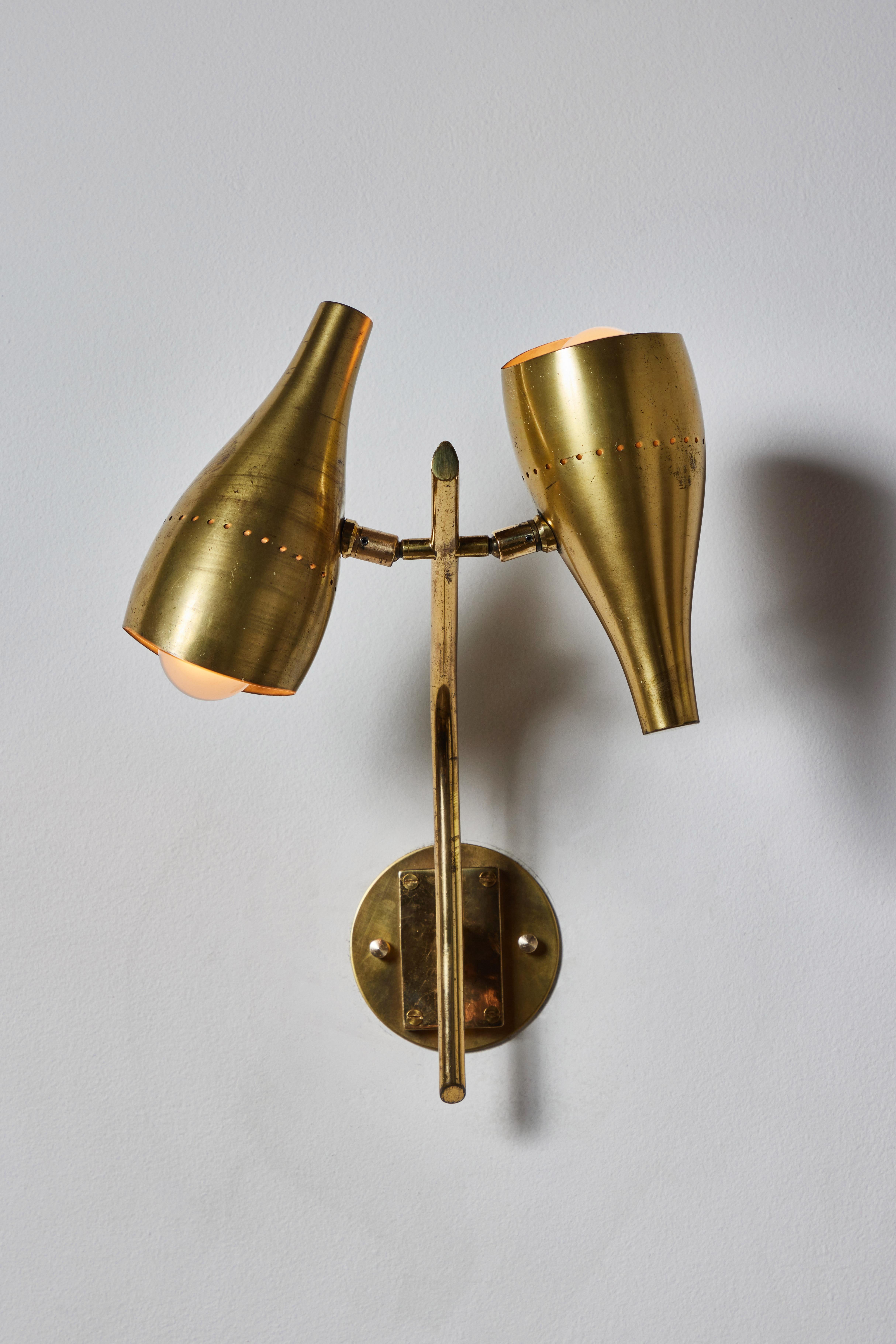 Brass Double Shade Sconce by Lumen For Sale