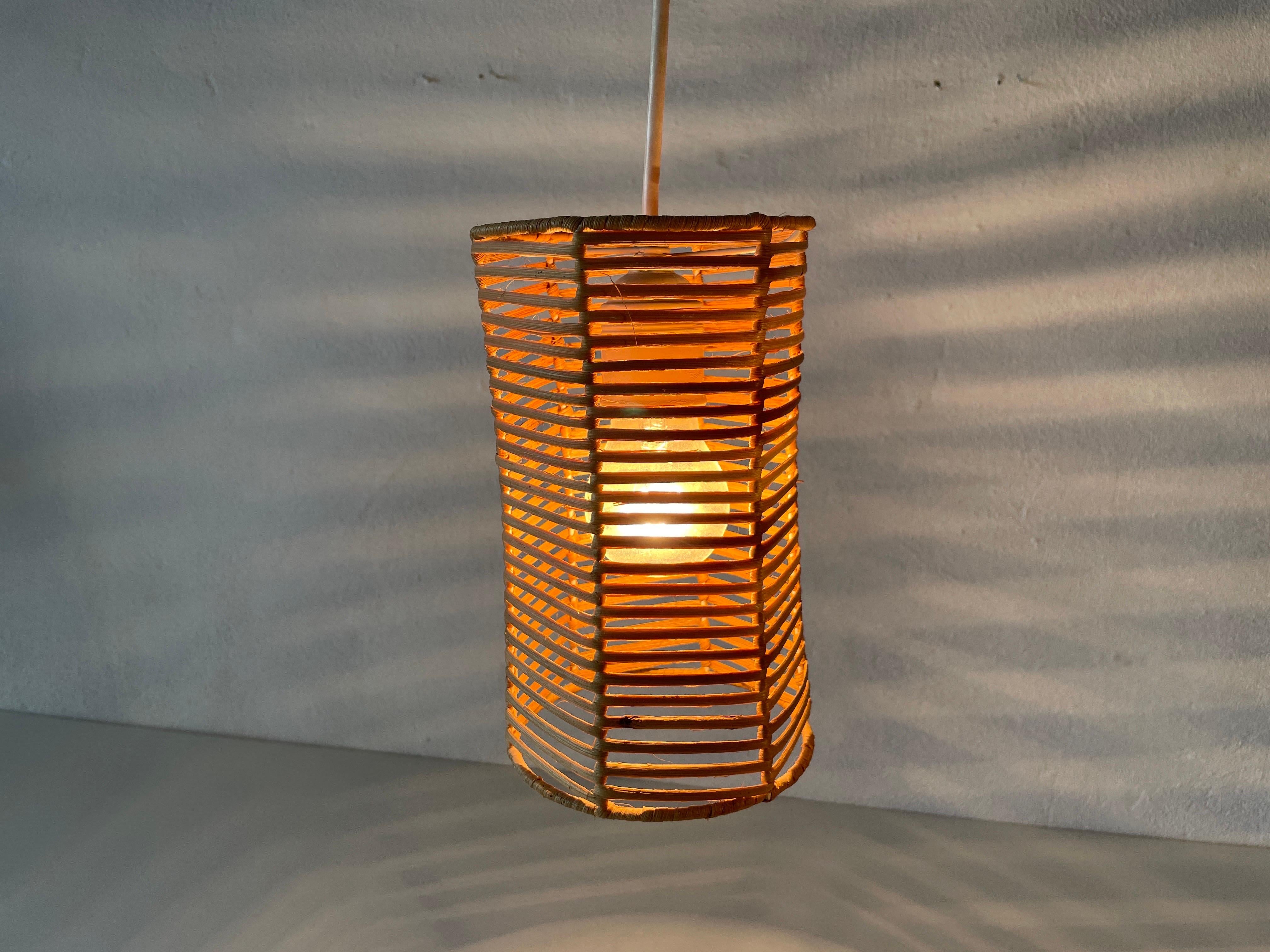 Double Shade Wicker and Wood Pendant Lamp, 1960s, Germany For Sale 9