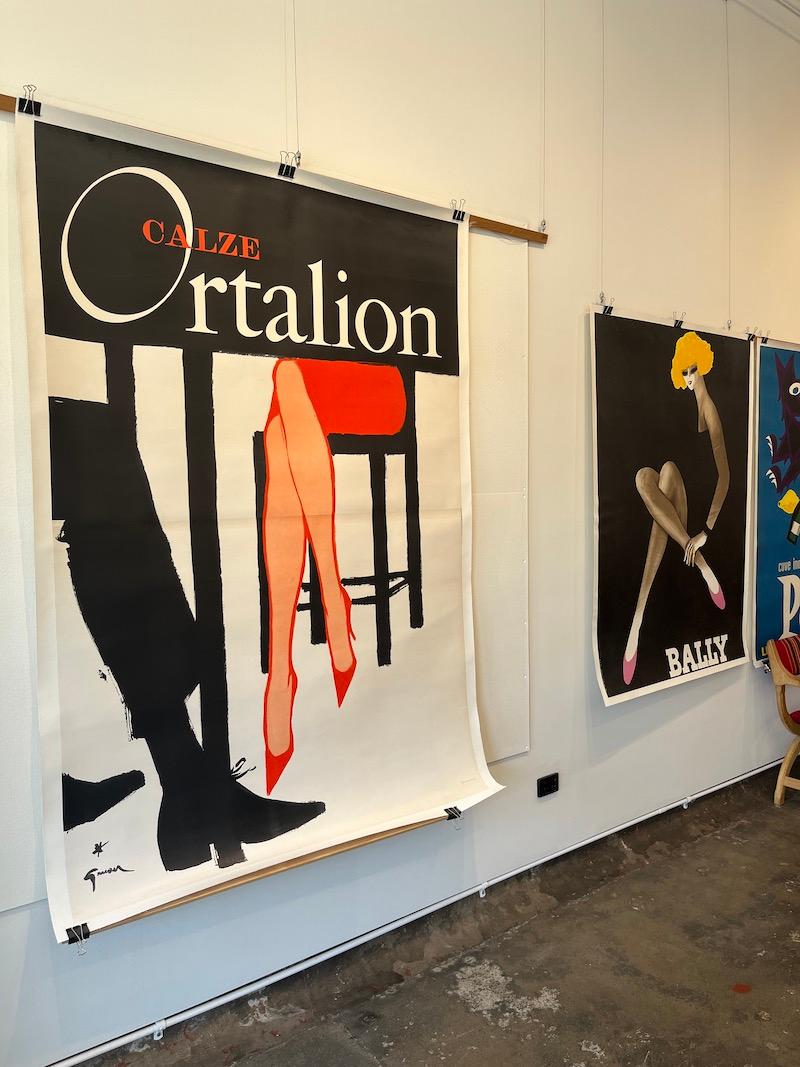 Double sheet original vintage poster, 'Calze Ortalion' by Rene Gruau, 1970.

This is an original poster by the famous fashion illustrator, Rene Gruau. This poster was made for billboard use, hence the impressive size. The poster is in good