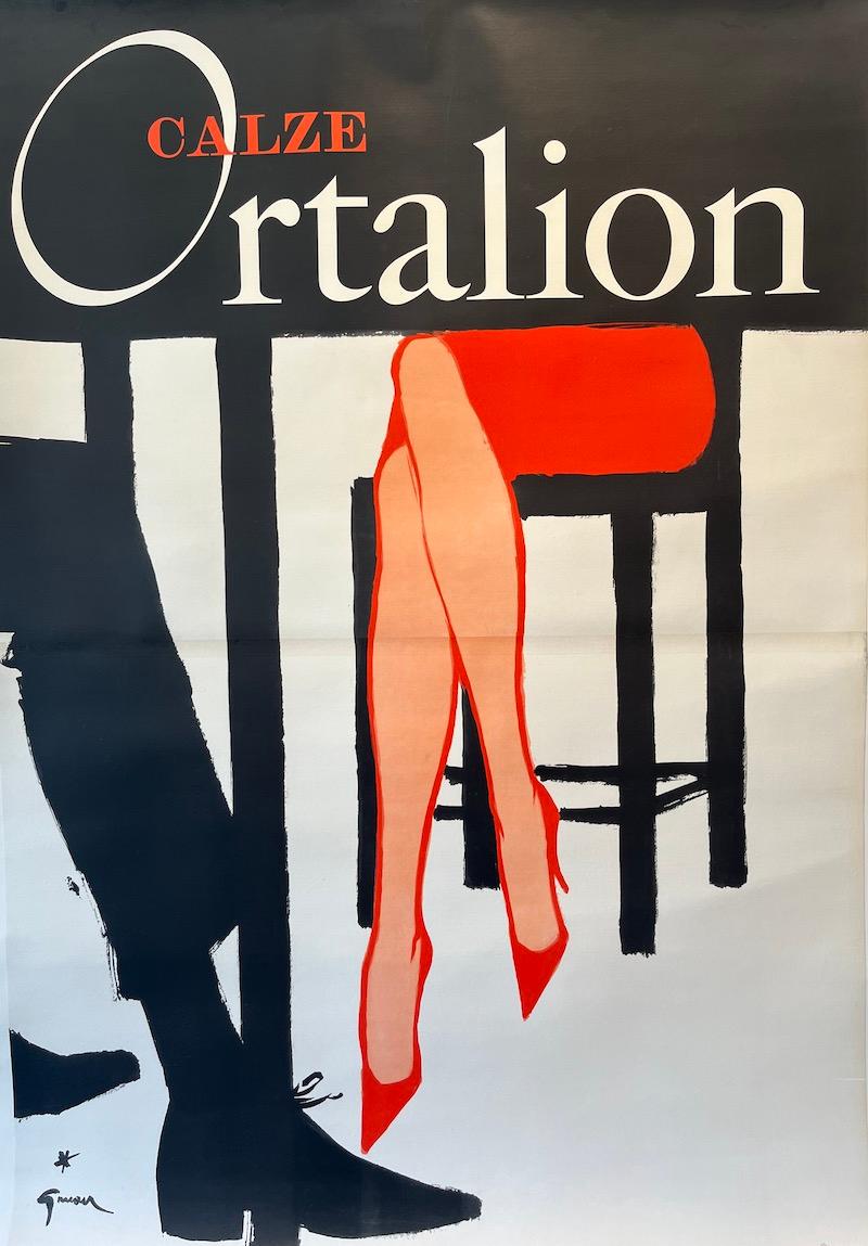 Double Sheet Original Vintage Poster, 'Calze Ortalion' by Rene Gruau, 1970 In Good Condition For Sale In Melbourne, Victoria