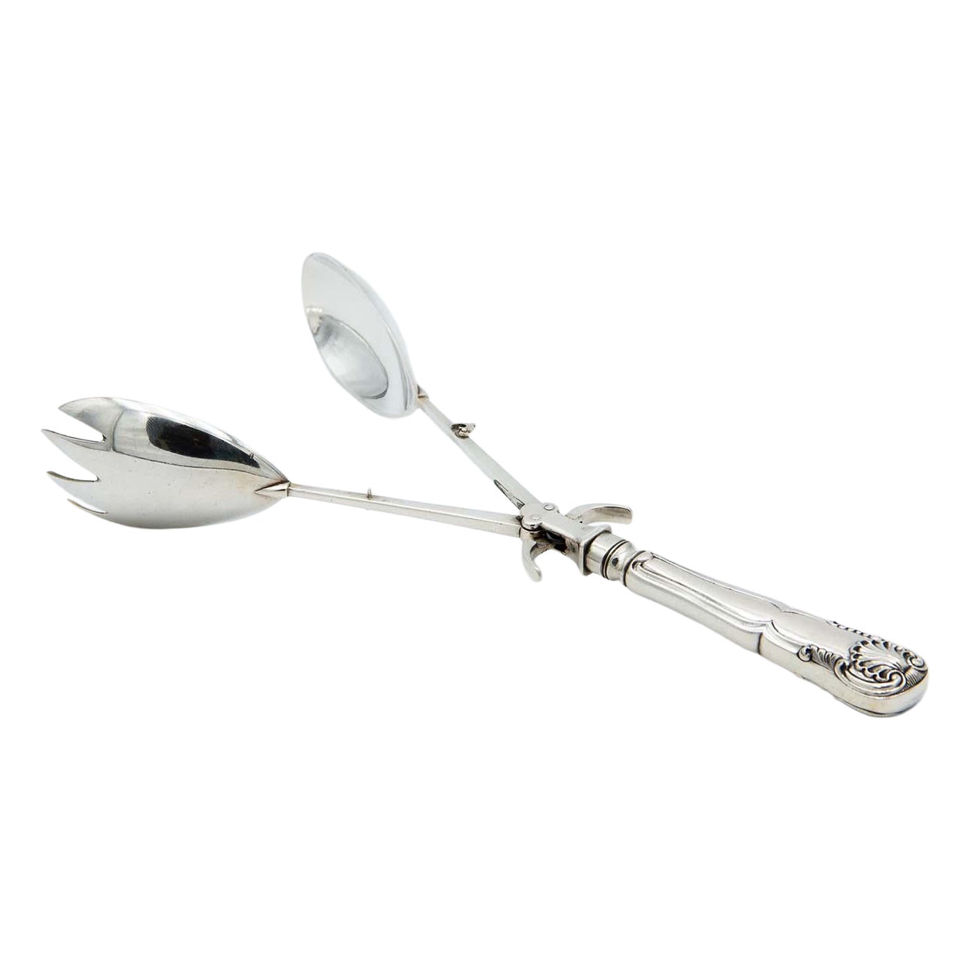 Double-shell silver salad tongs