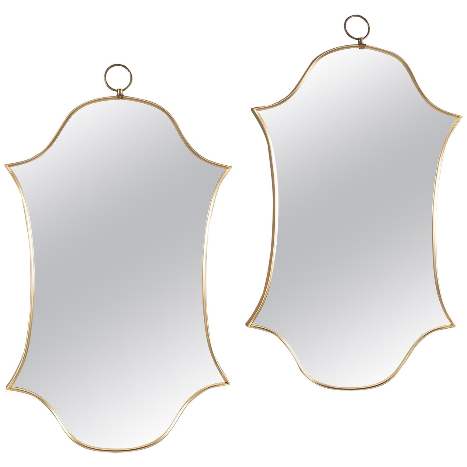 Double Shield Form Modernistic Brass Frame Mirrors