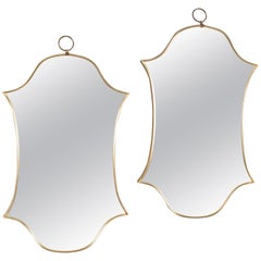 Vintage Double Shield Form Modernistic Brass Frame Mirrors