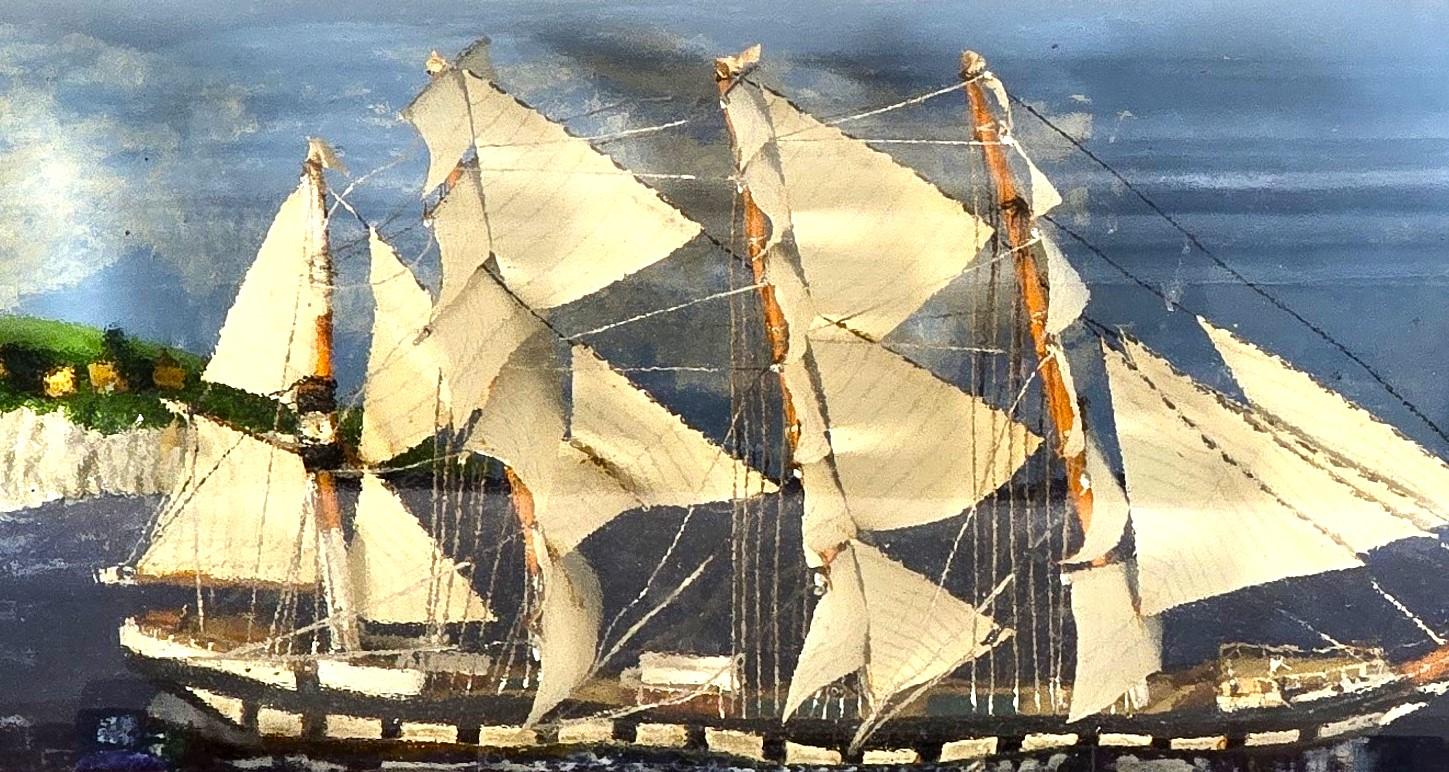 Double ship in a whiskey bottle, diorama, folk art design circa 1920 For Sale 5